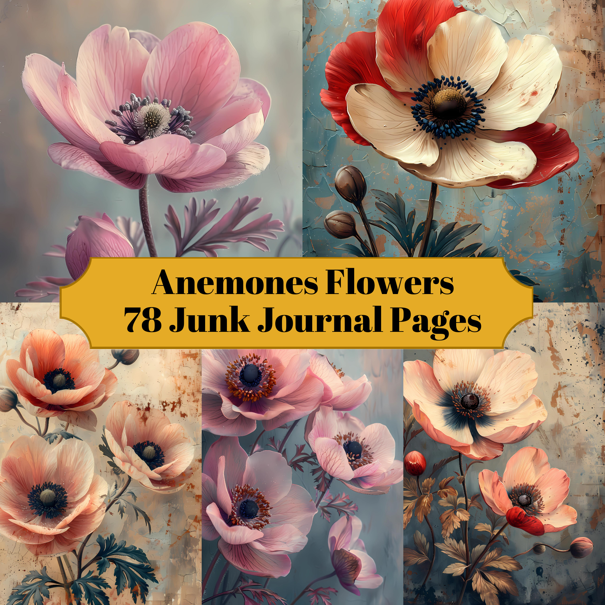 Anemones Flowers Junk Journal Pages