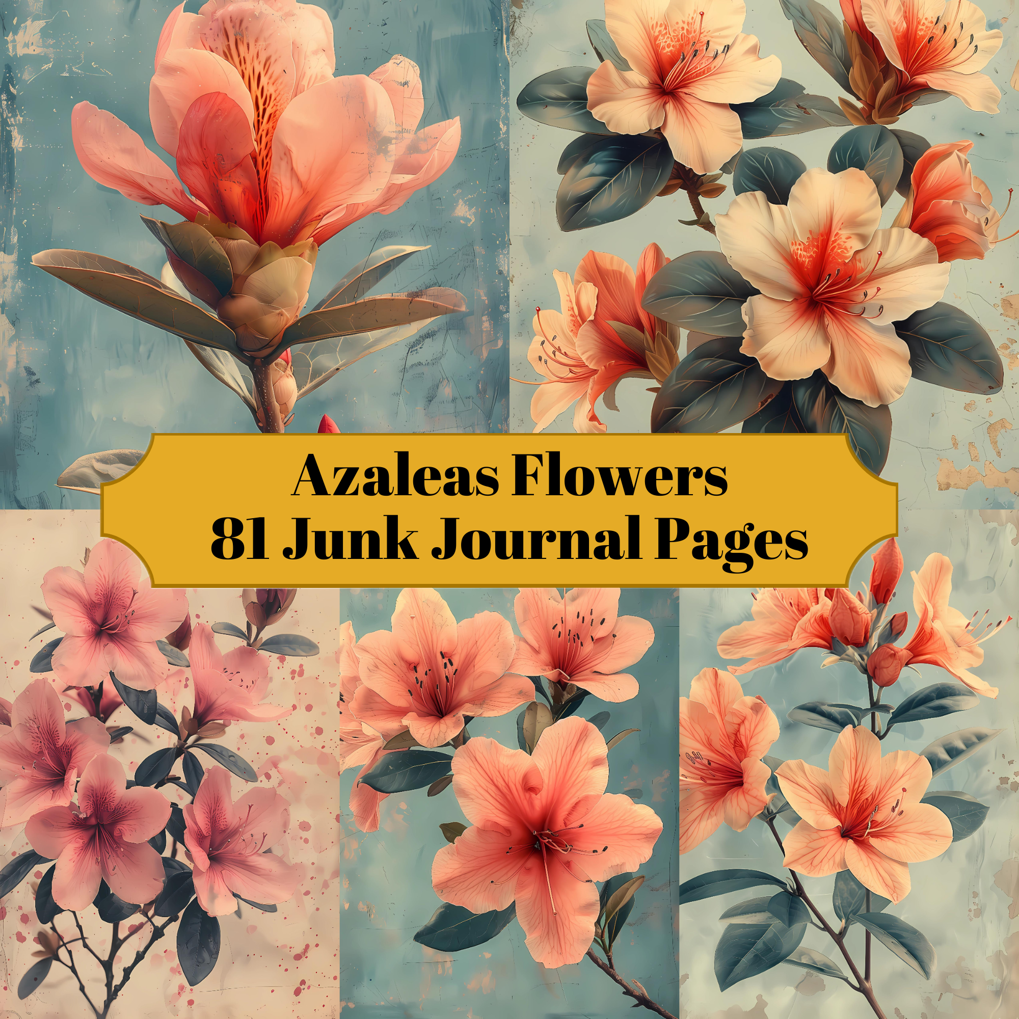 Azaleas Flowers Junk Journal Pages