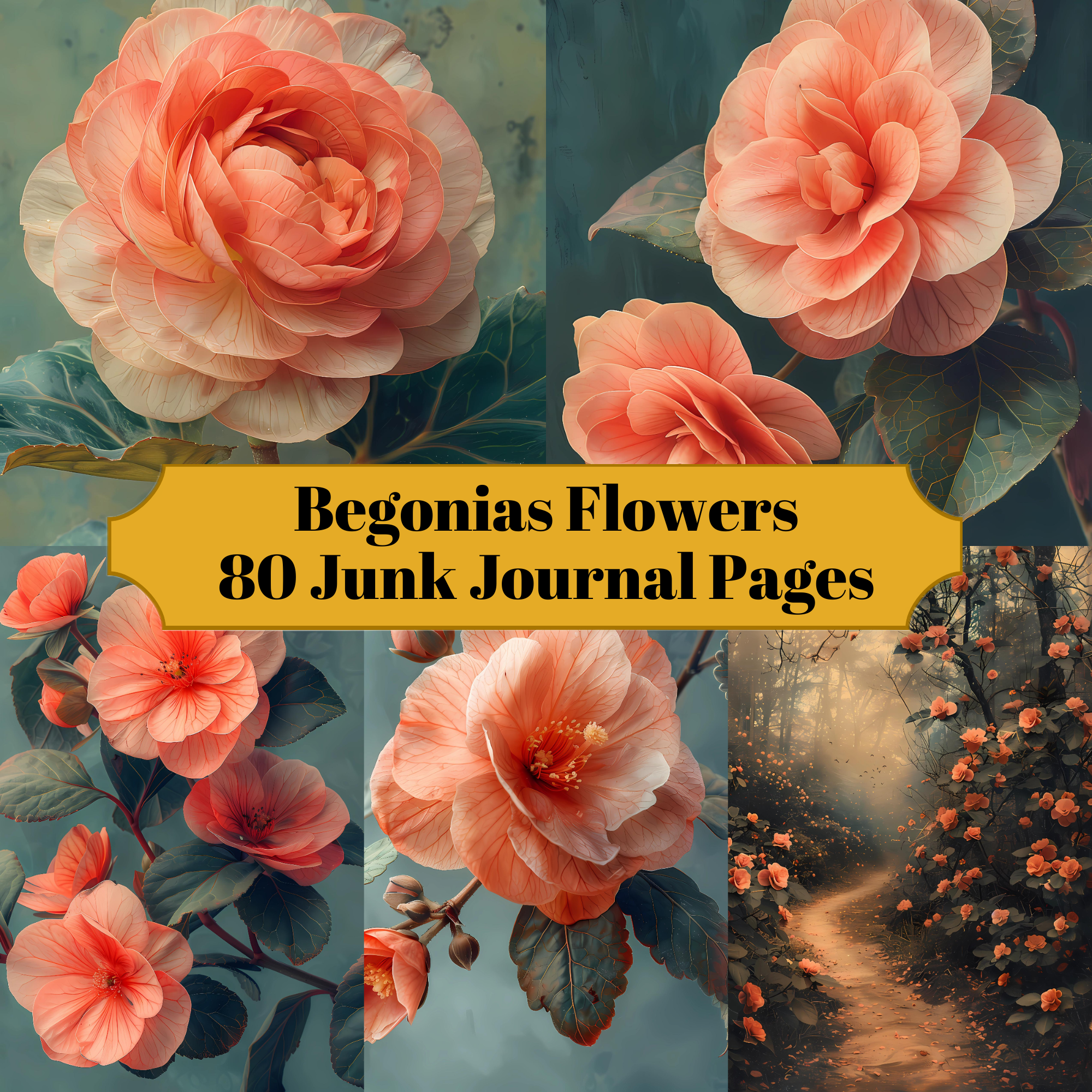 Begonias Flowers Junk Journal Pages
