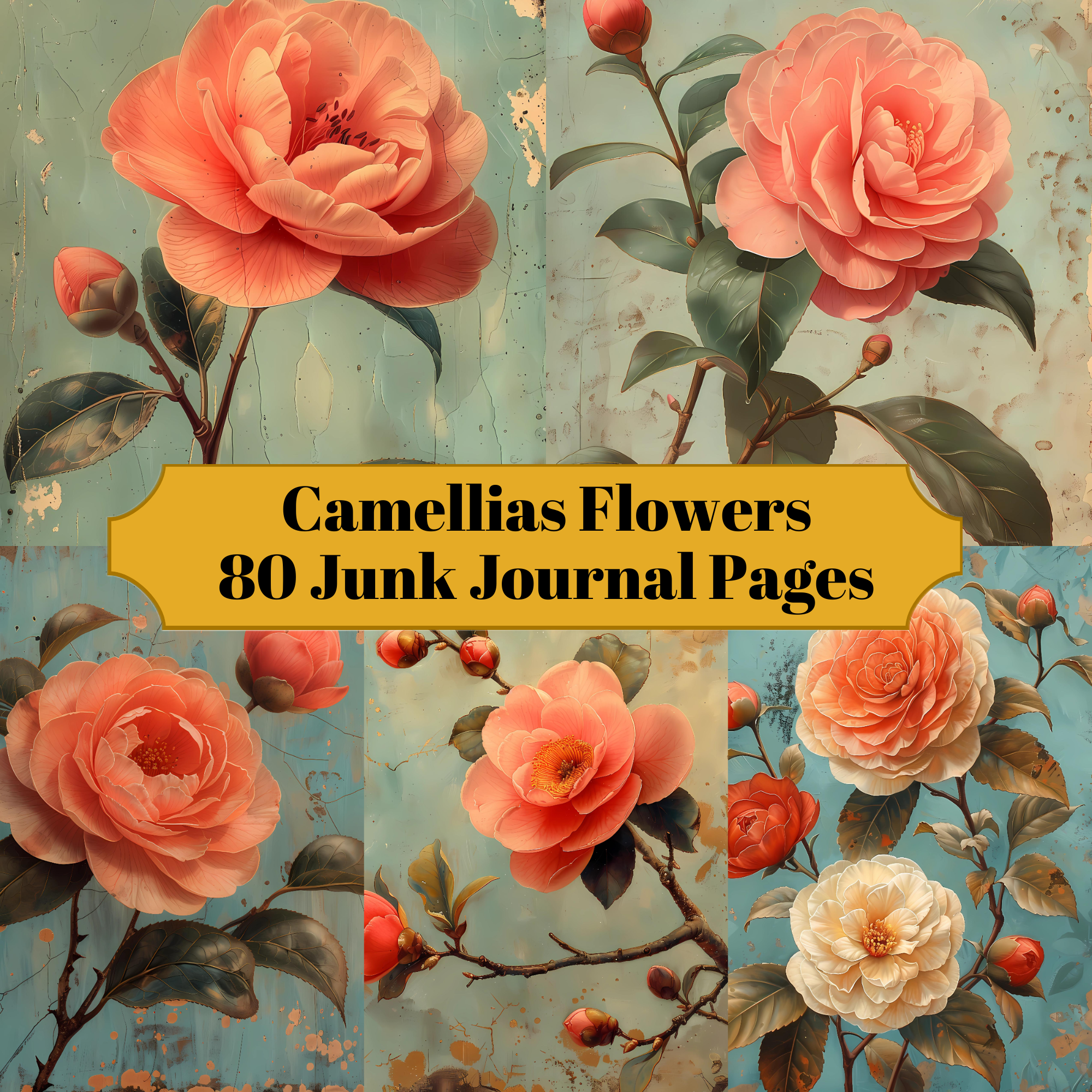 Camellias Flowers Junk Journal Pages