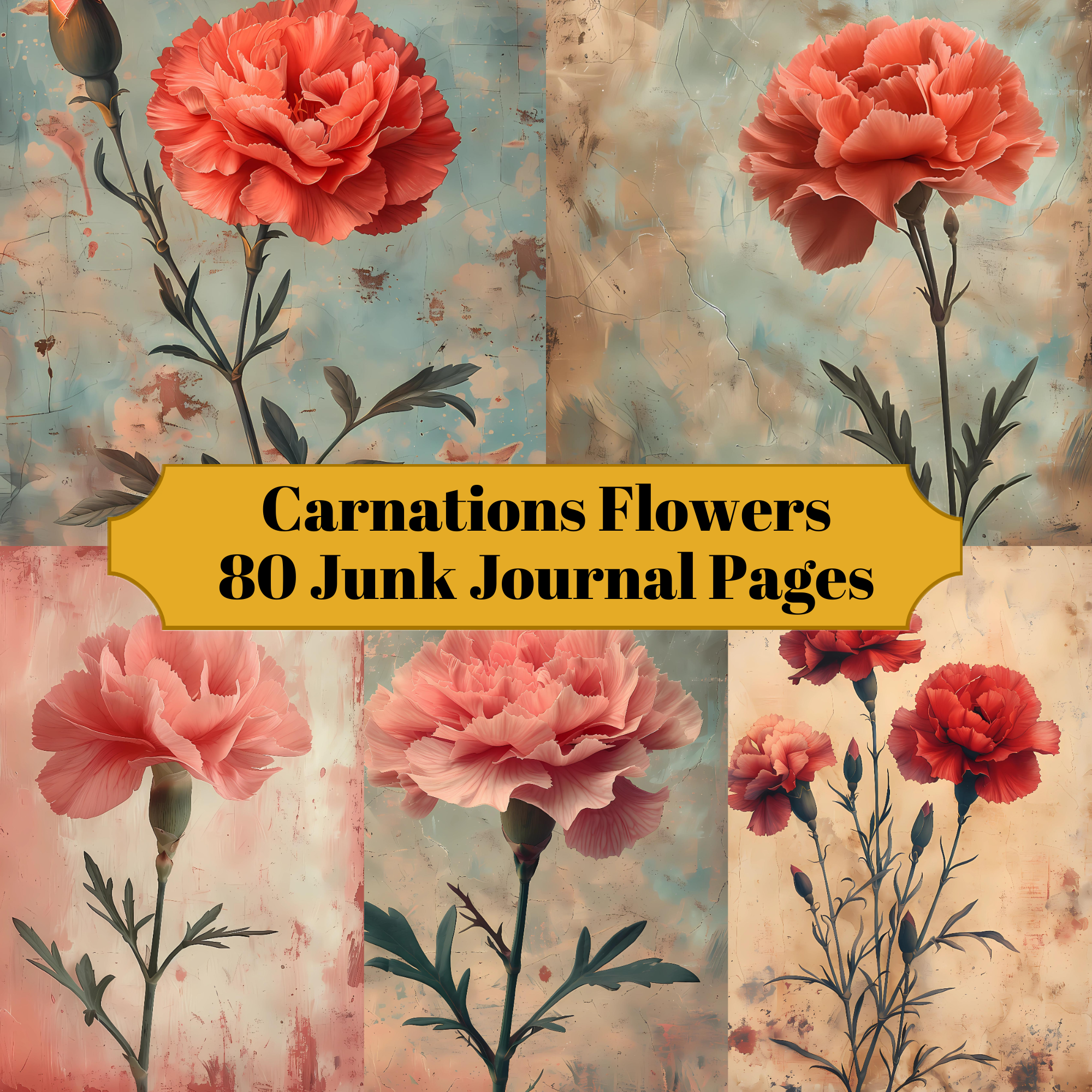 Carnations Flowers Junk Journal Pages