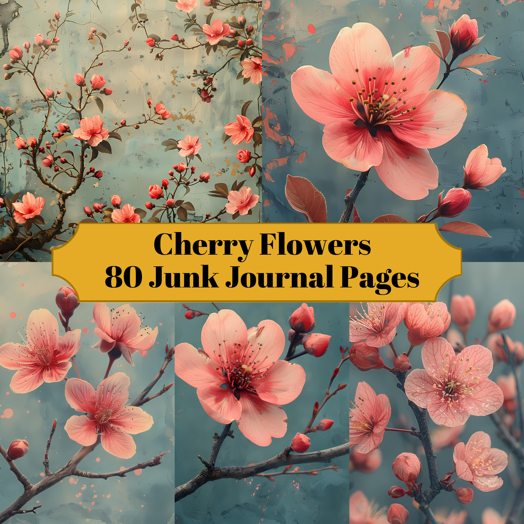Cherry Flowers Junk Journal Pages