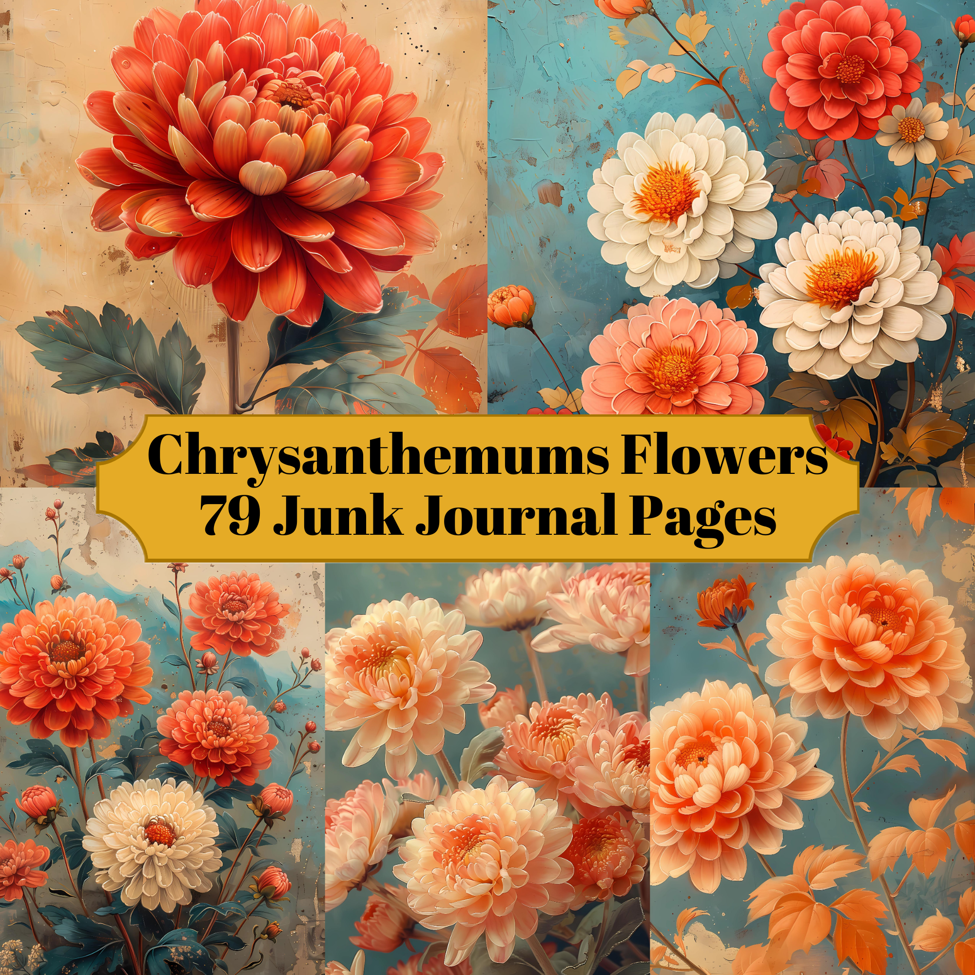 Chrysanthemums Flowers Junk Journal Pages