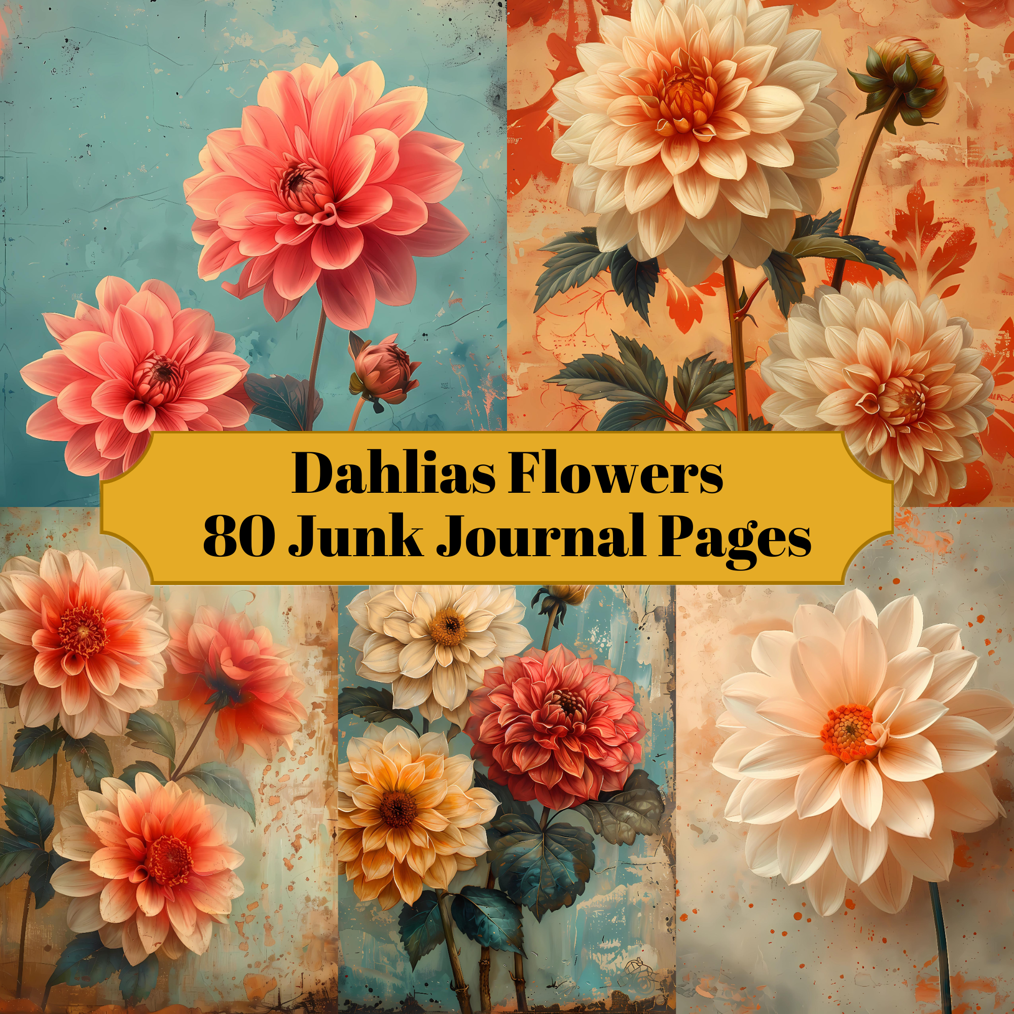 Dahlias Flowers Junk Journal Pages