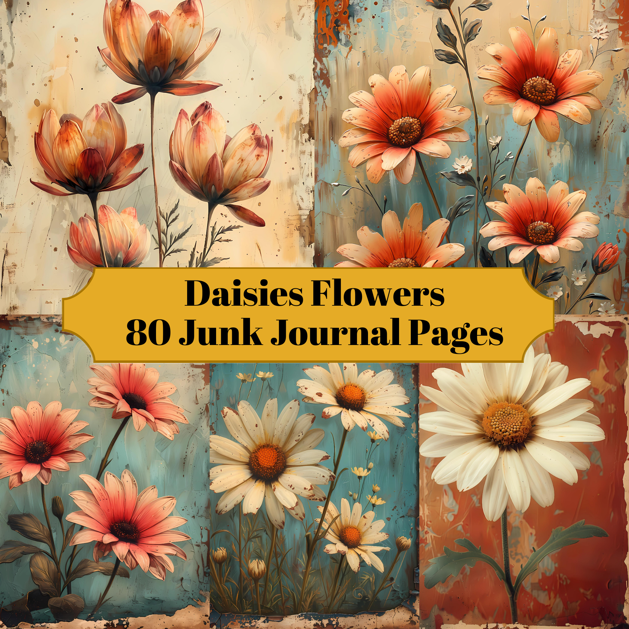 Daisies Flowers Junk Journal Pages