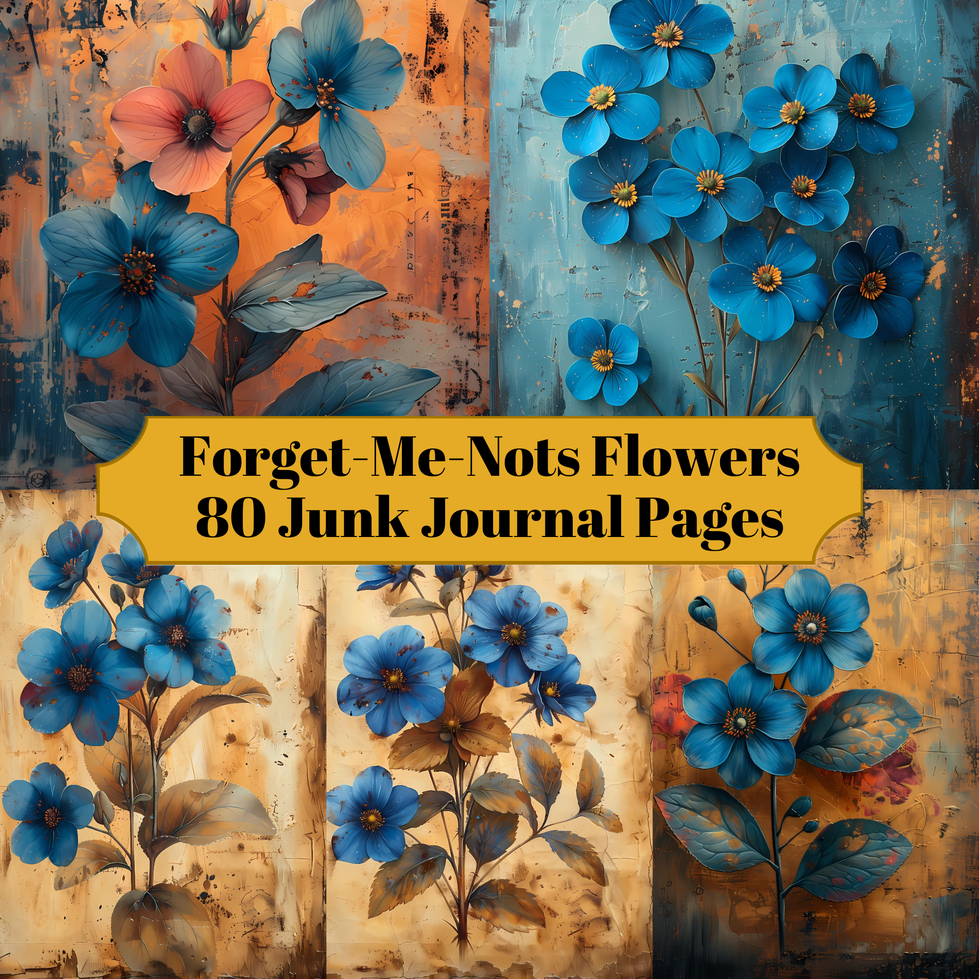 Forget-Me-Nots Flowers Junk Journal Pages
