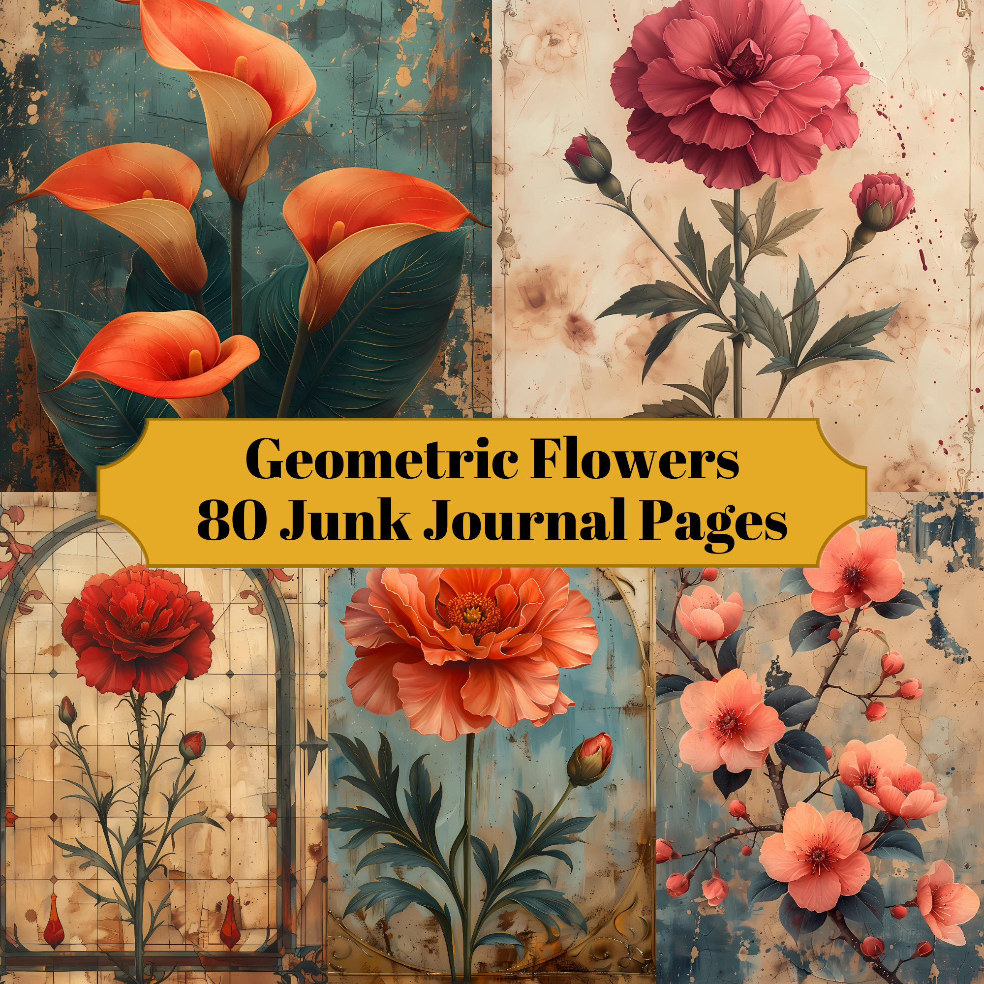 Geometric Flowers Junk Journal Pages