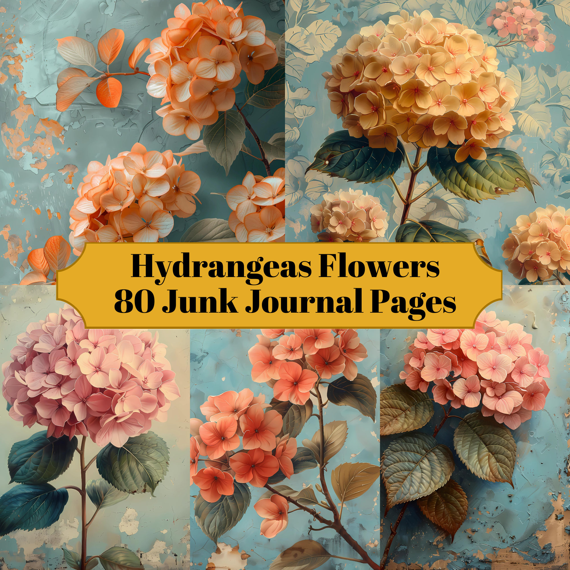 Hydrangeas Flowers Junk Journal Pages