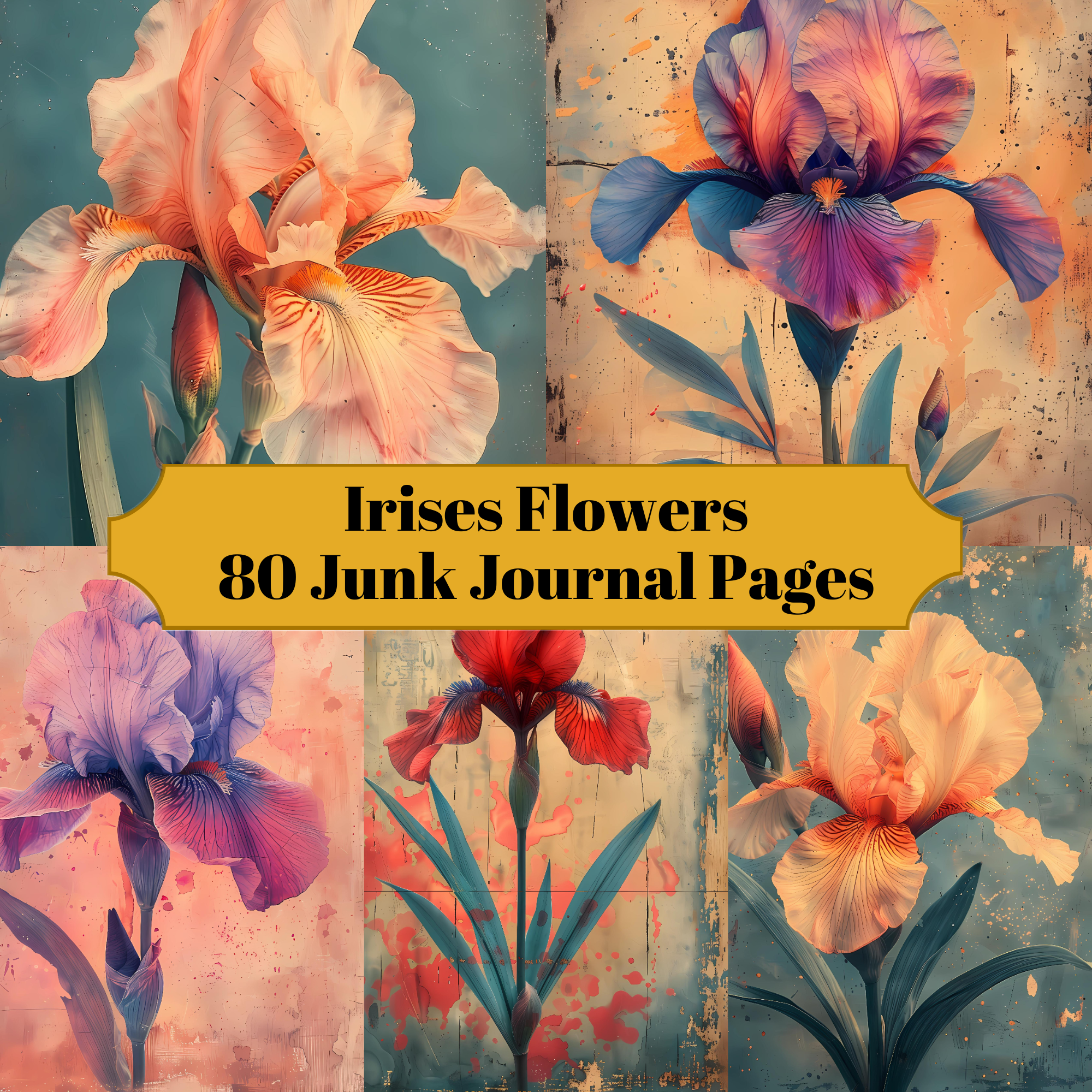 Irises Flowers Junk Journal Pages