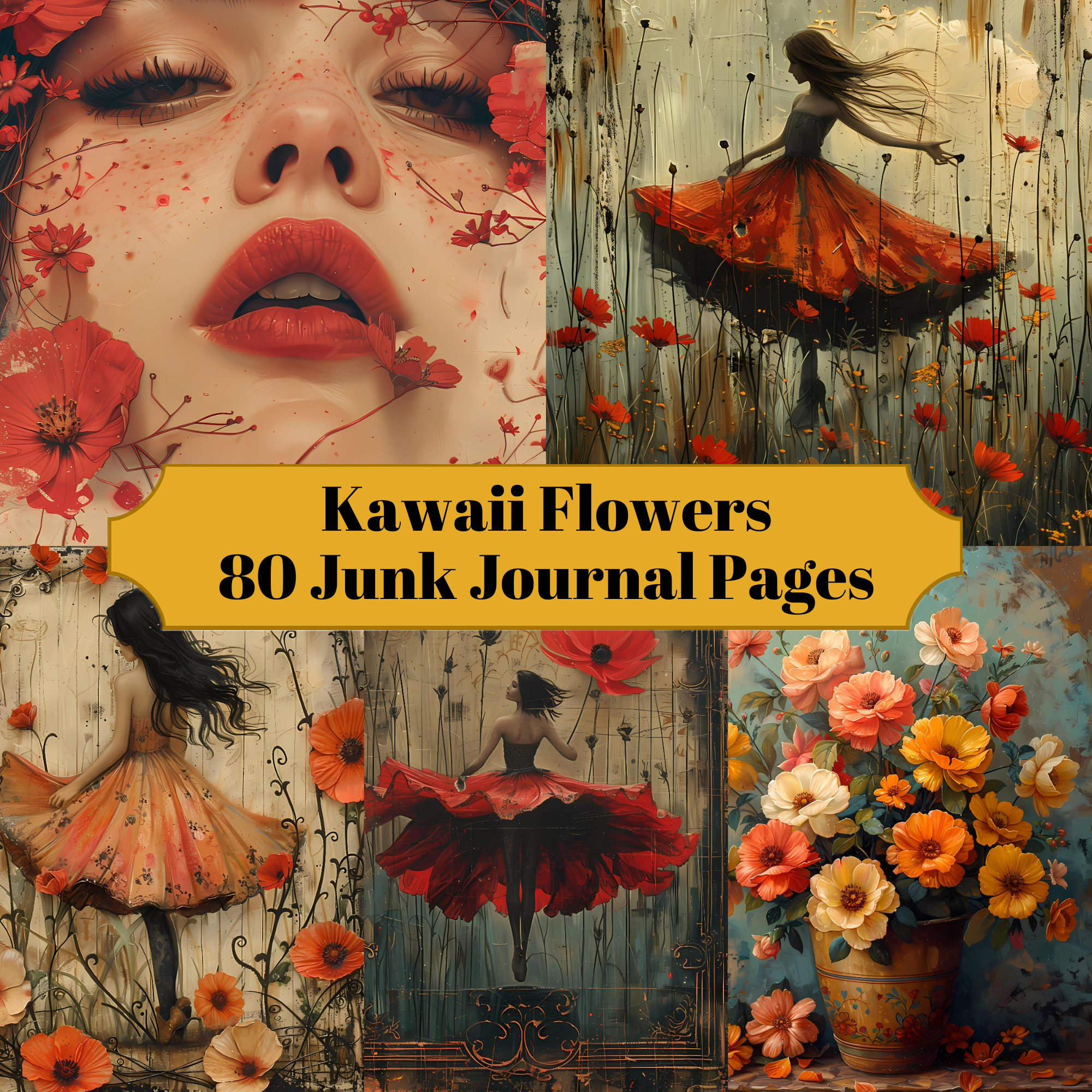 Kawaii Flowers Junk Journal Pages