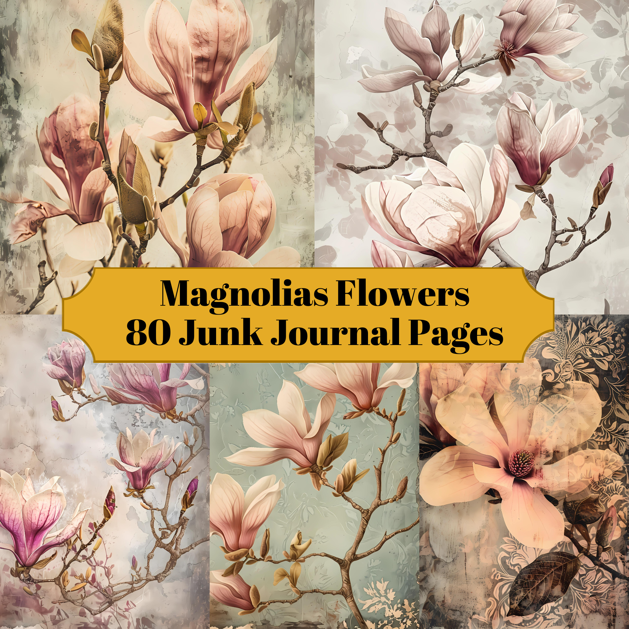 Magnolias Flowers Junk Journal Pages
