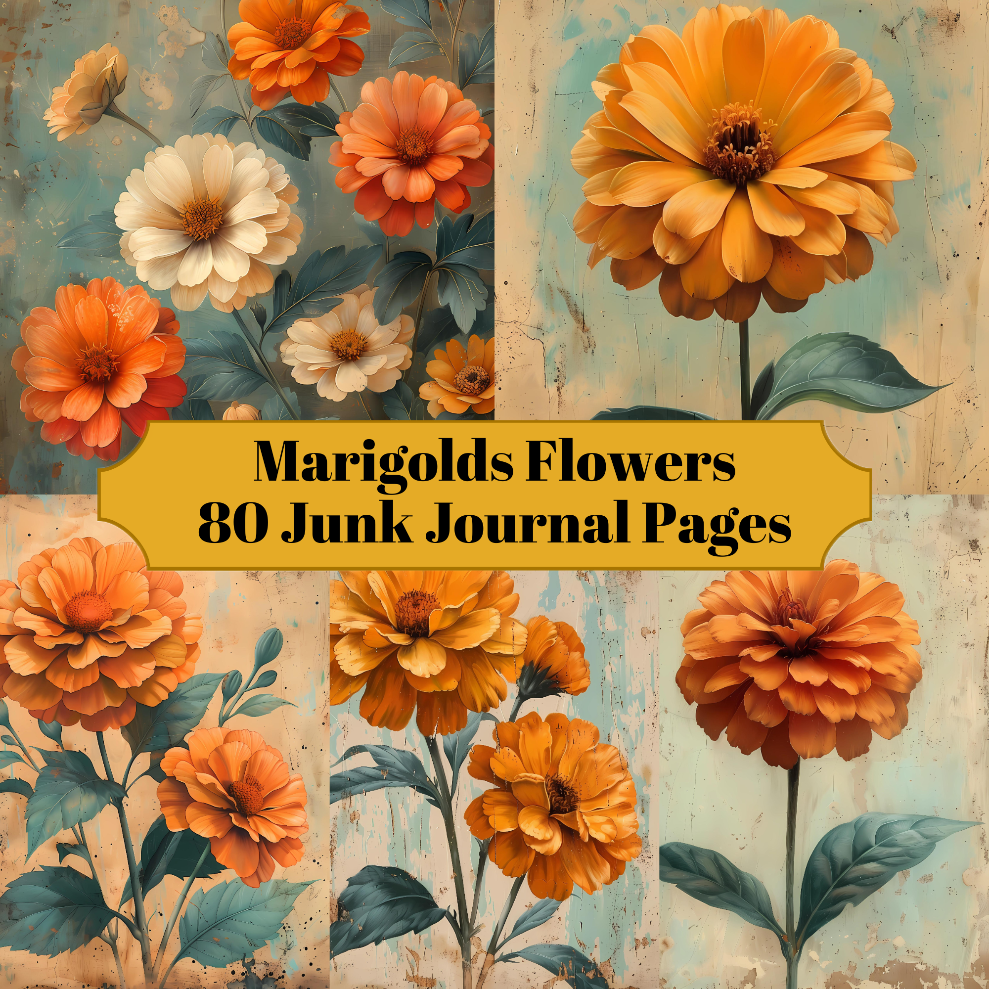 Marigolds Flowers Junk Journal Pages