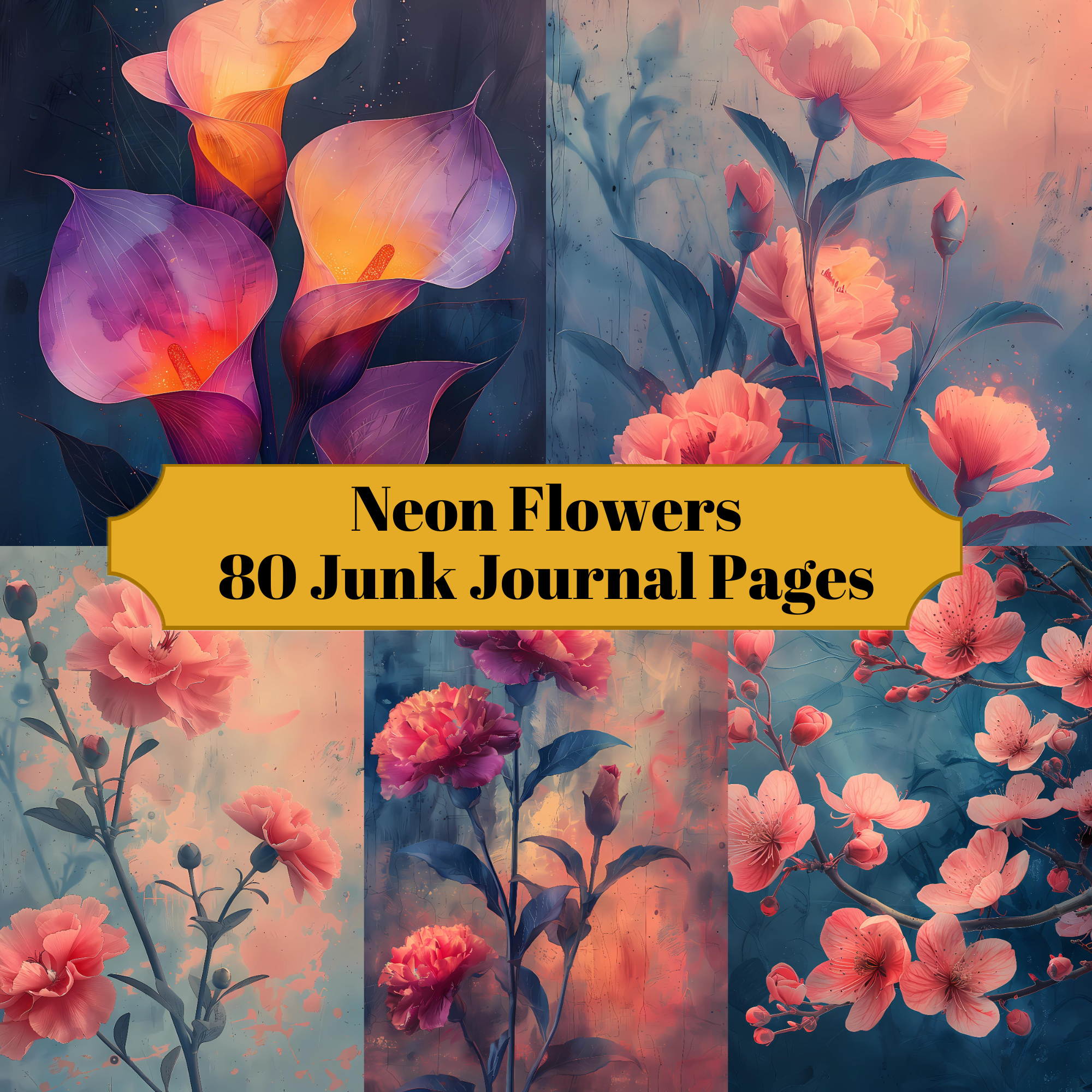 Neon Flowers Junk Journal Pages