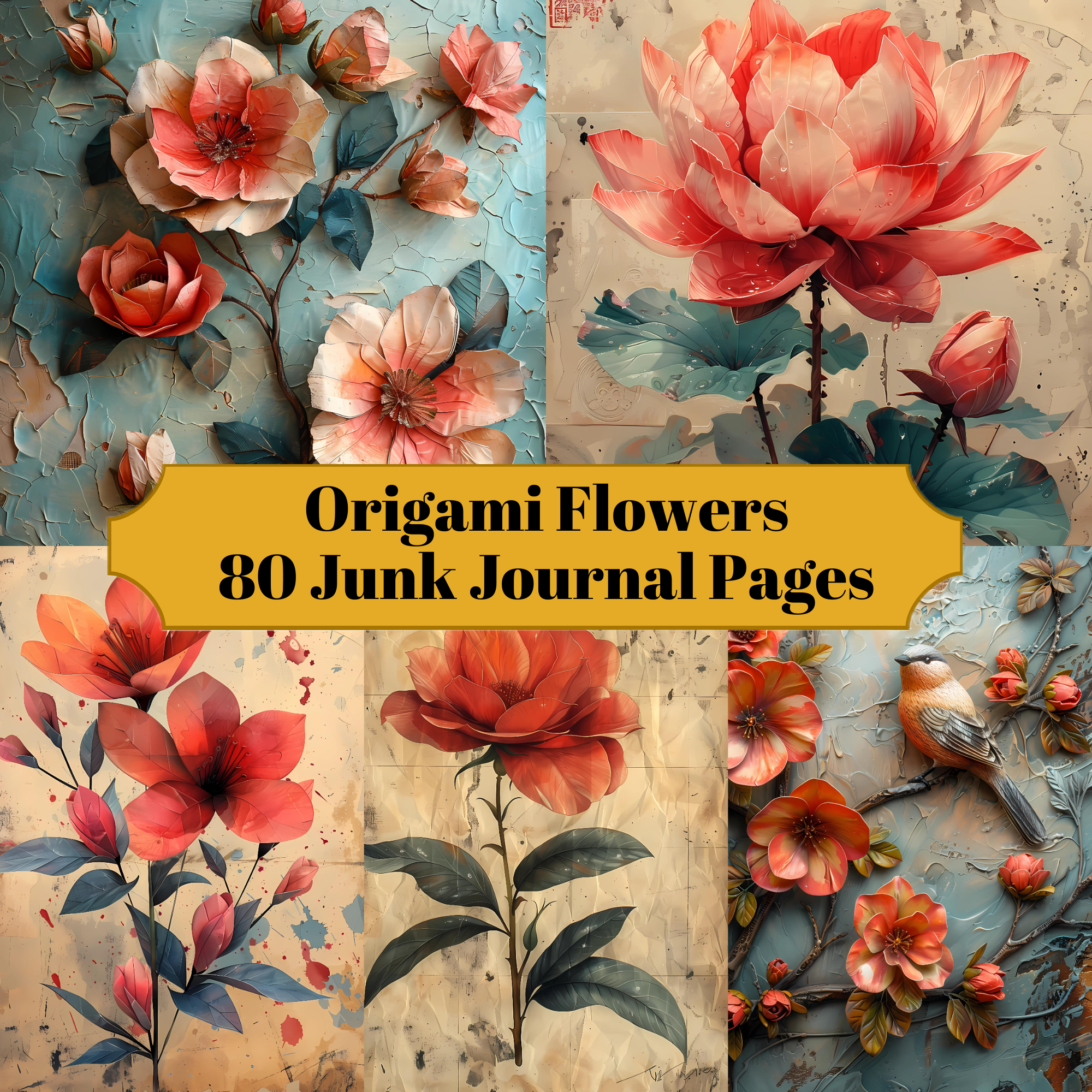Origami Flowers Junk Journal Pages
