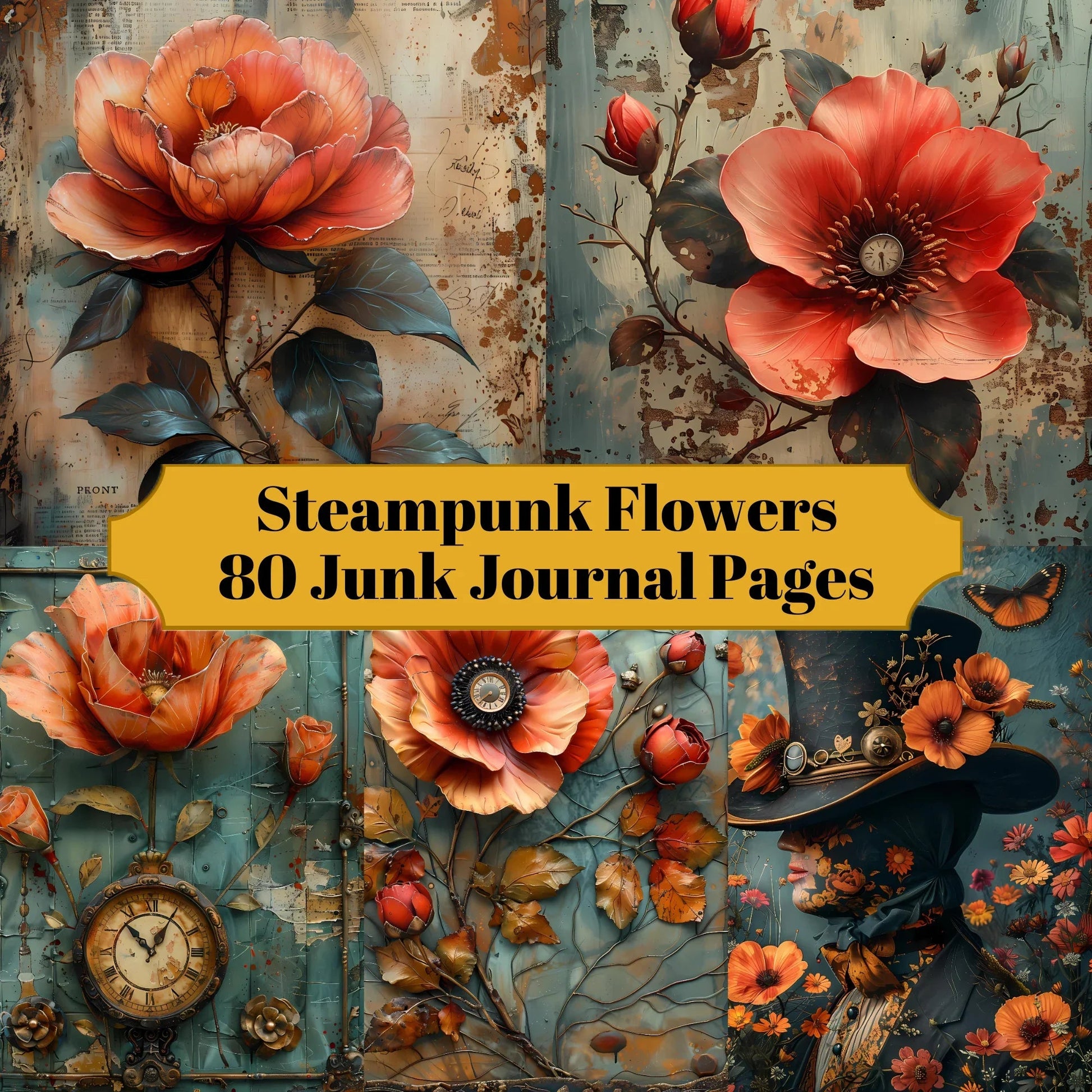 Steampunk Flowers Junk Journal Pages - CraftNest
