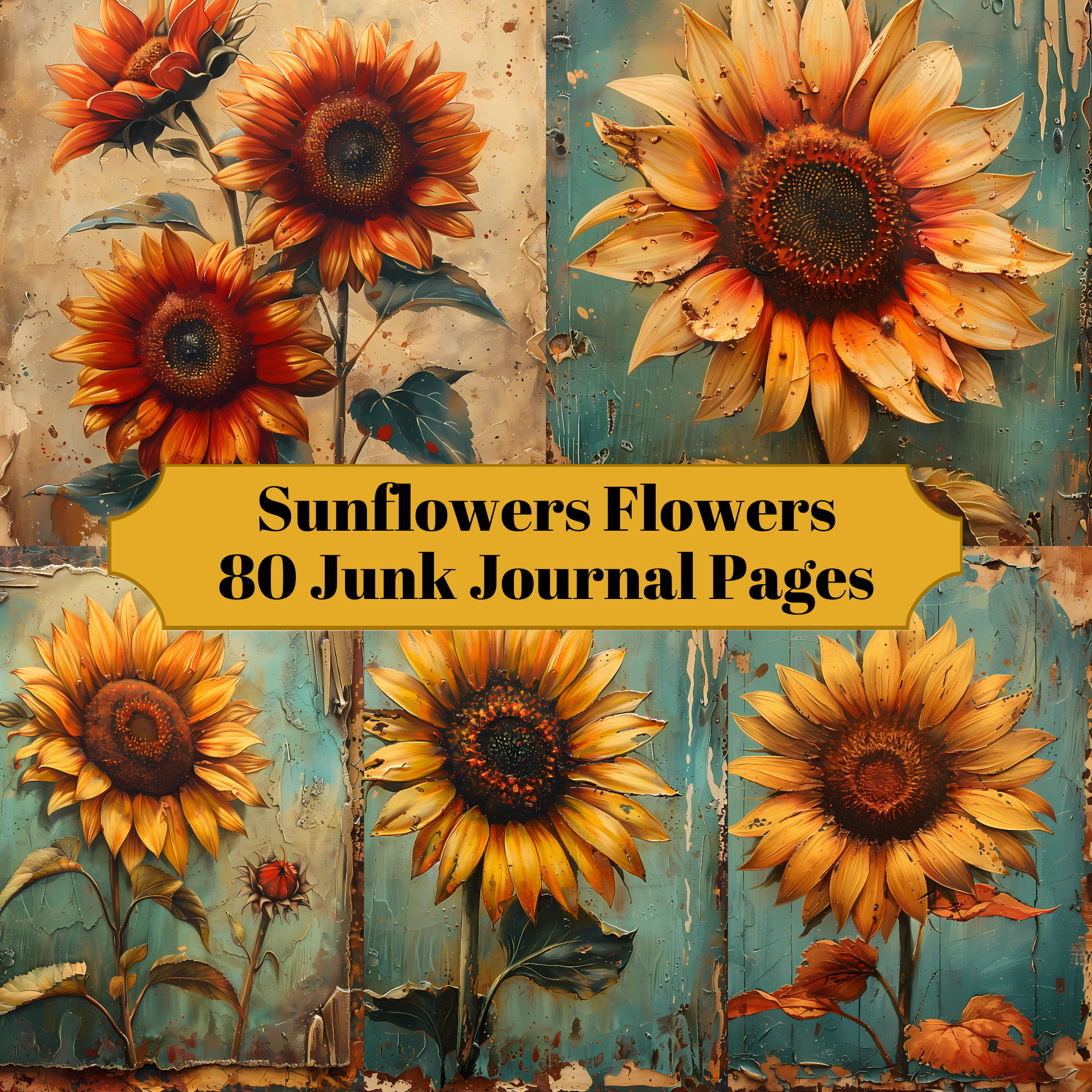 Sunflowers Flowers Junk Journal Pages