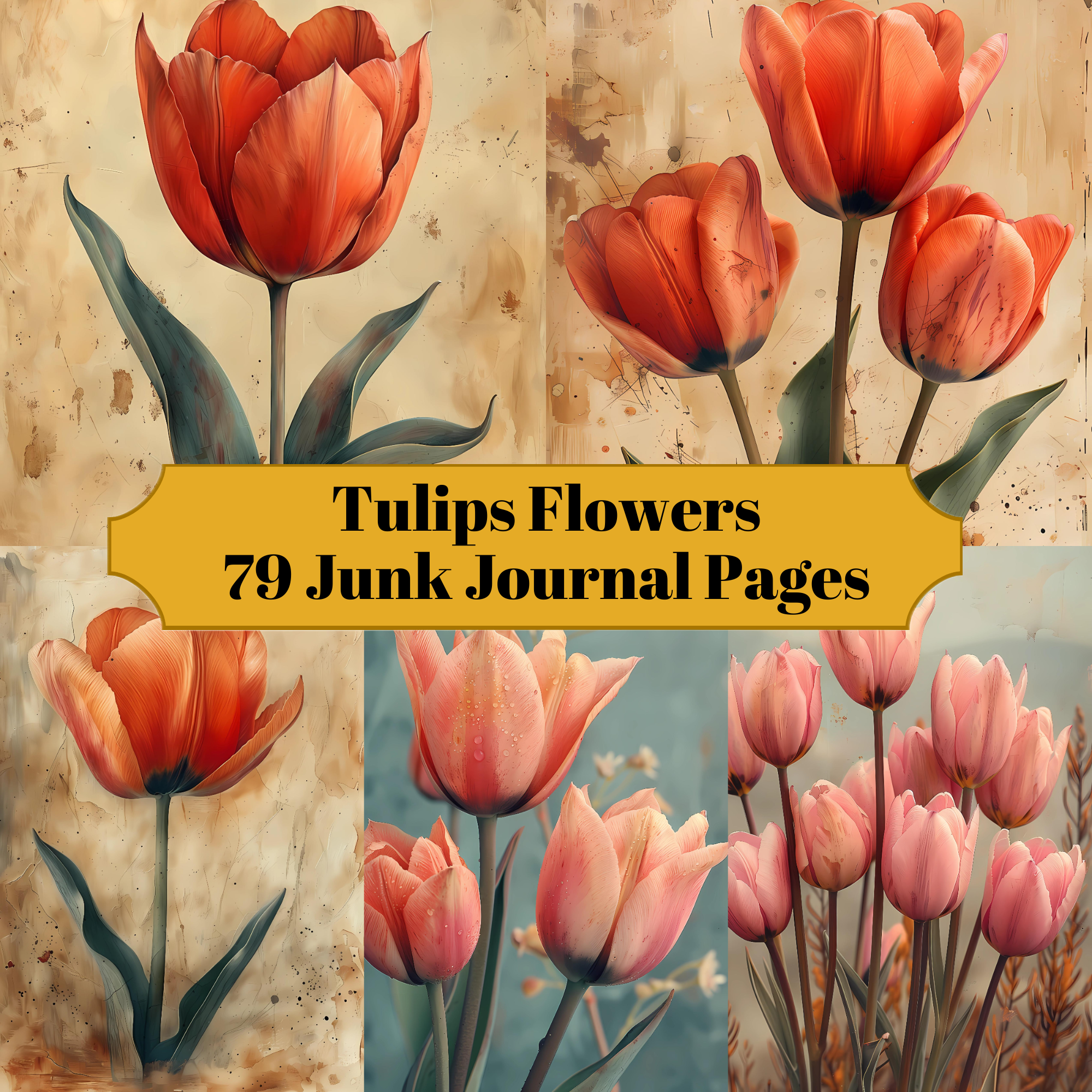Tulips Flowers Junk Journal Pages