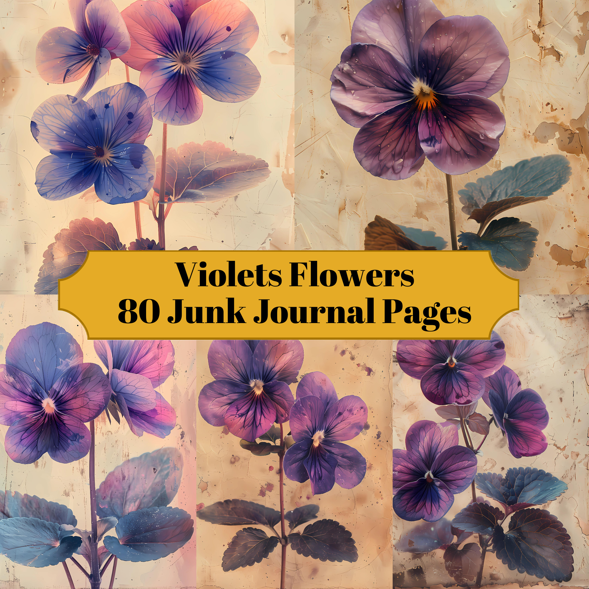 Violets Flowers Junk Journal Pages