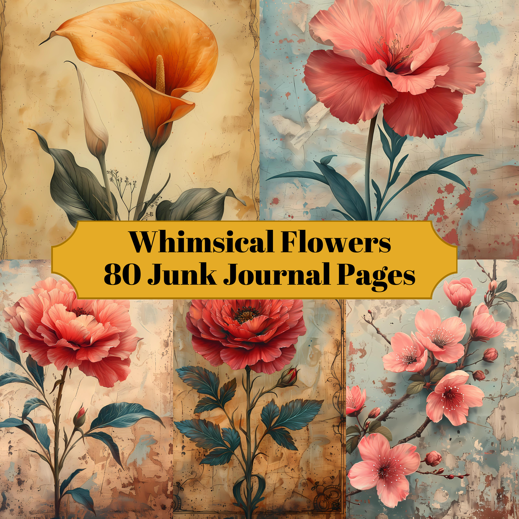 Whimsical Flowers Junk Journal Pages