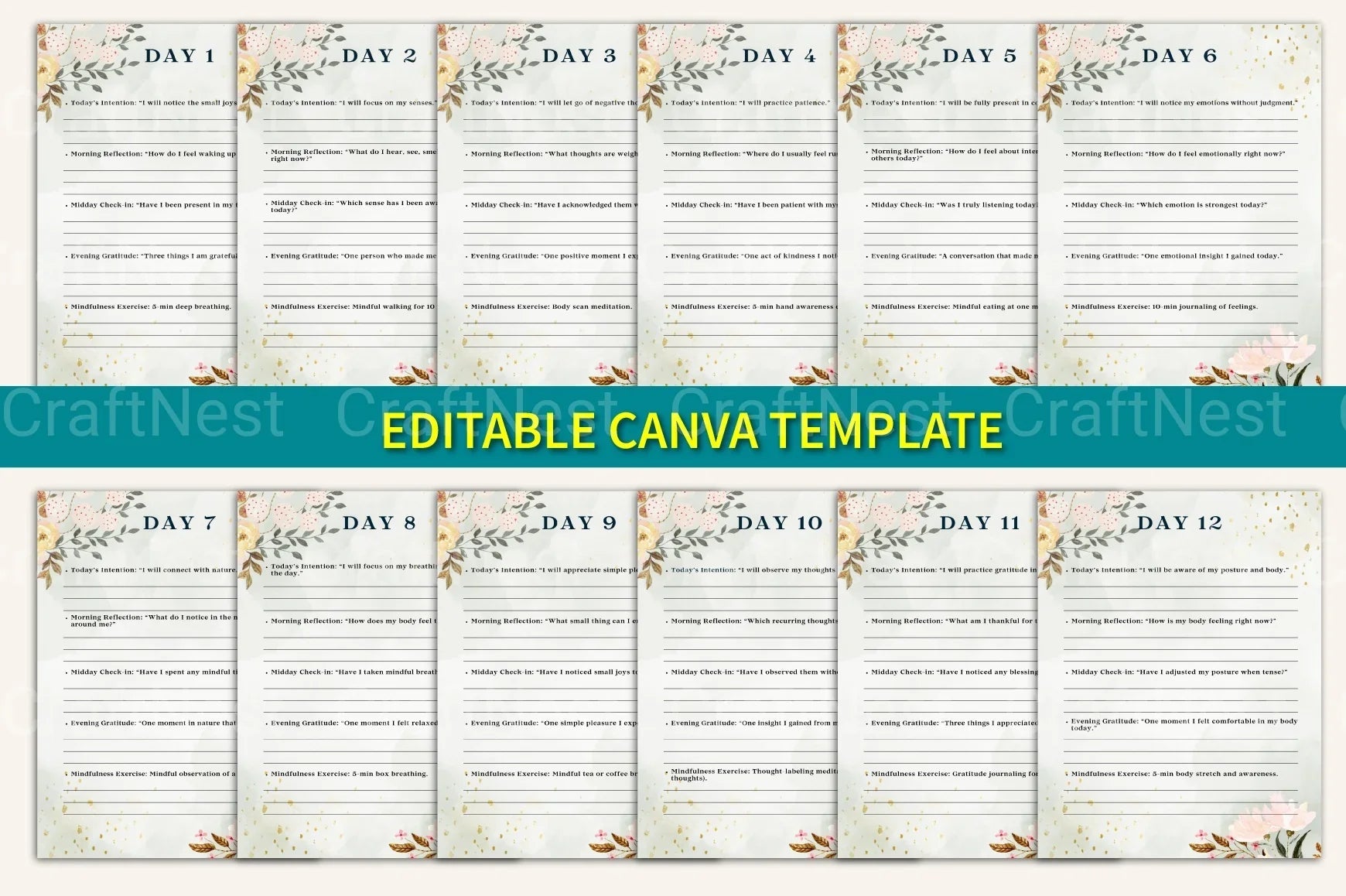 Daily Mindfulness Prompts for Enhanced Well-being - CraftNest - Digital Crafting and Art