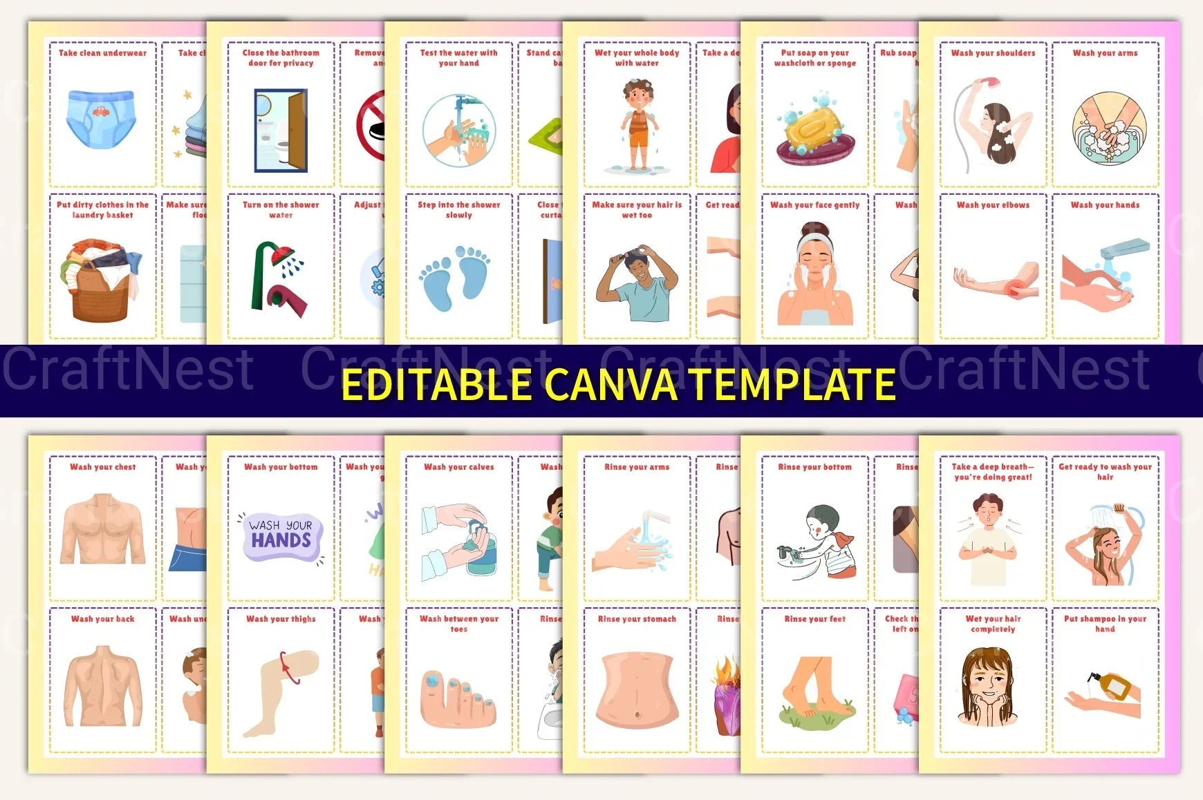 Shower Sequence Cards for Boys - CraftNest - Digital Crafting and Art