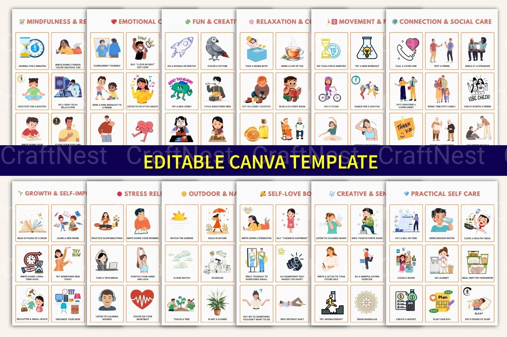 Self Care Bingo Cards for Wellness and Relaxation - CraftNest - Digital Crafting and Art