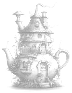 Teapot Fairy House Coloring Book - CraftNest - Digital Crafting and Art