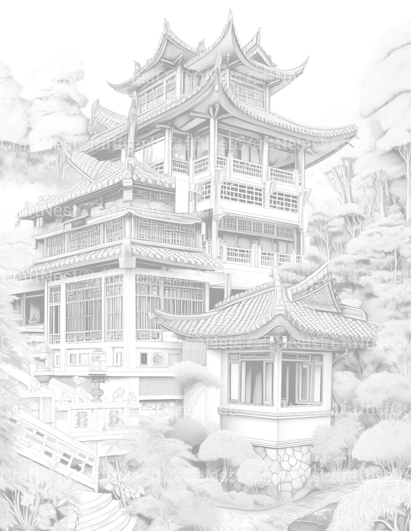 Chinese Architecture Coloring Book - CraftNest - Digital Crafting and Art