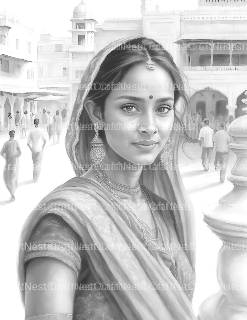 Indian Woman Coloring Book - CraftNest - Digital Crafting and Art