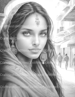 Indian Woman Coloring Book - CraftNest - Digital Crafting and Art