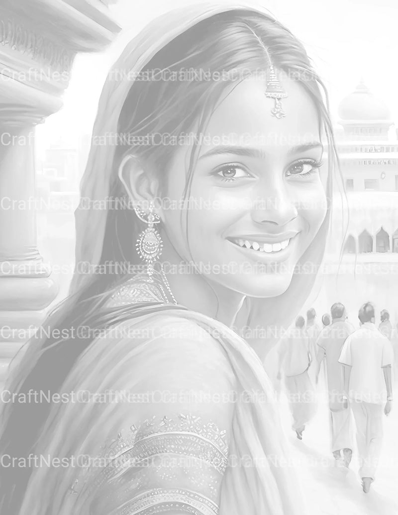 Indian Woman Coloring Book - CraftNest - Digital Crafting and Art