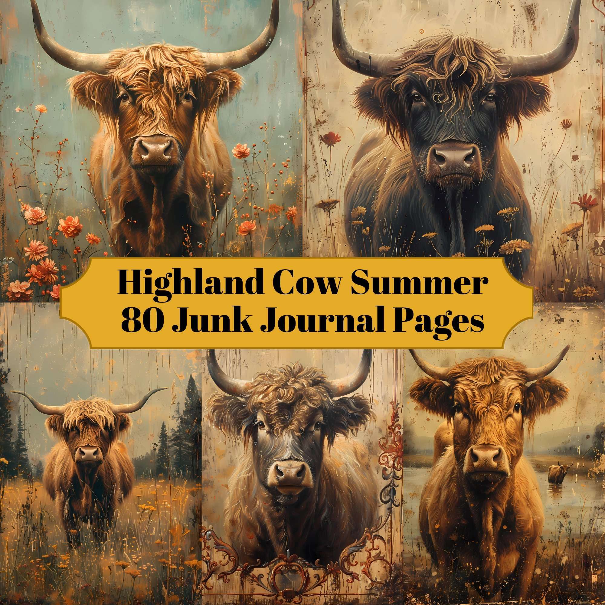 Highland Cow Summer Junk Journal Pages