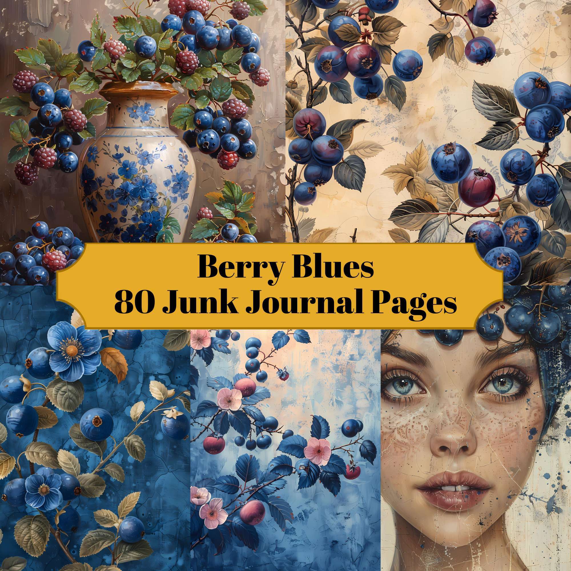 Berry Blues Junk Journal Pages