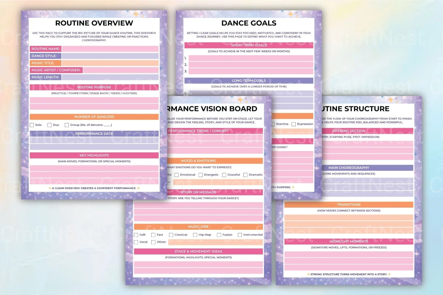 Dance Routine Planner - CraftNest - Digital Crafting and Art