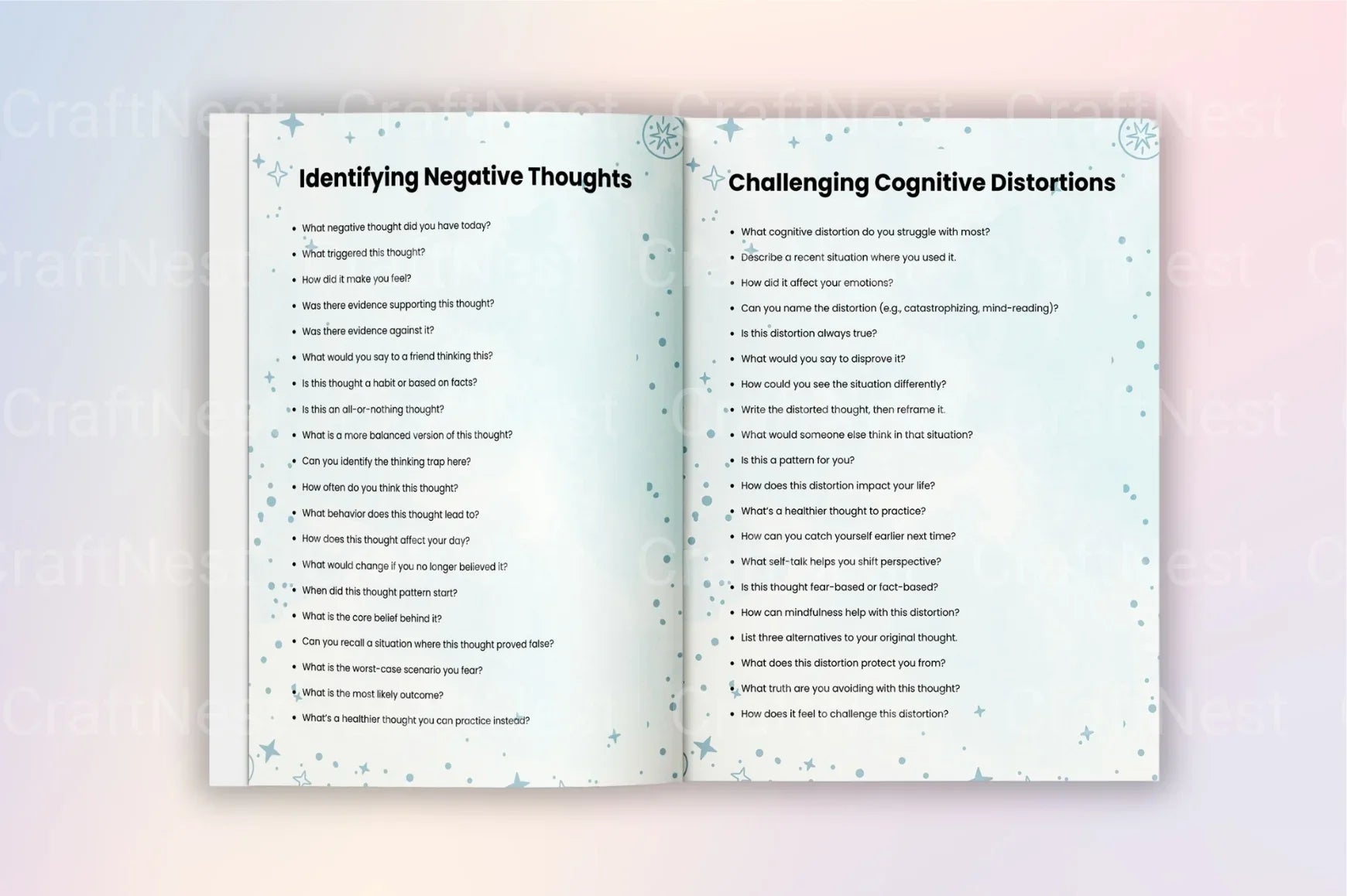 Cognitive Behavioral Prompts Workbook for Personal Growth - CraftNest - Digital Crafting and Art