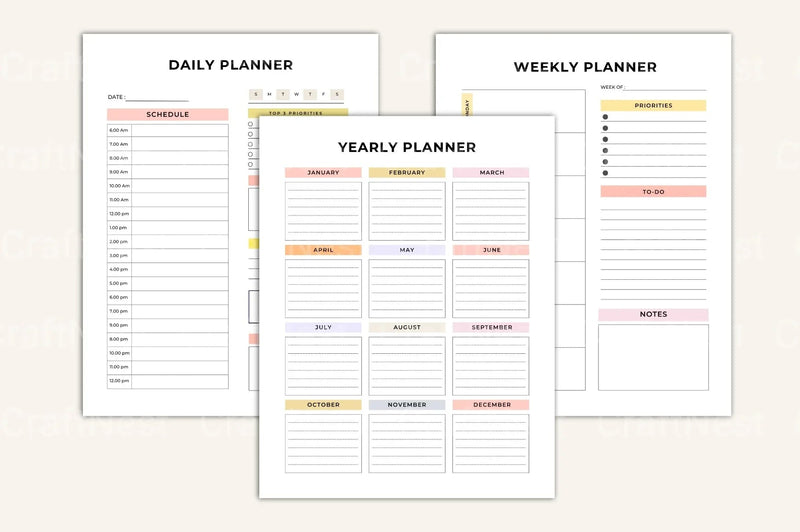 Efficient Daily Planner for Optimal Organization - CraftNest - Digital Crafting and Art