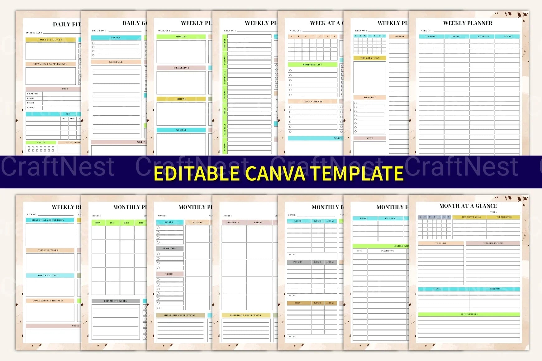 Yearly, Weekly & Monthly Planner 2024 - CraftNest - Digital Crafting and Art