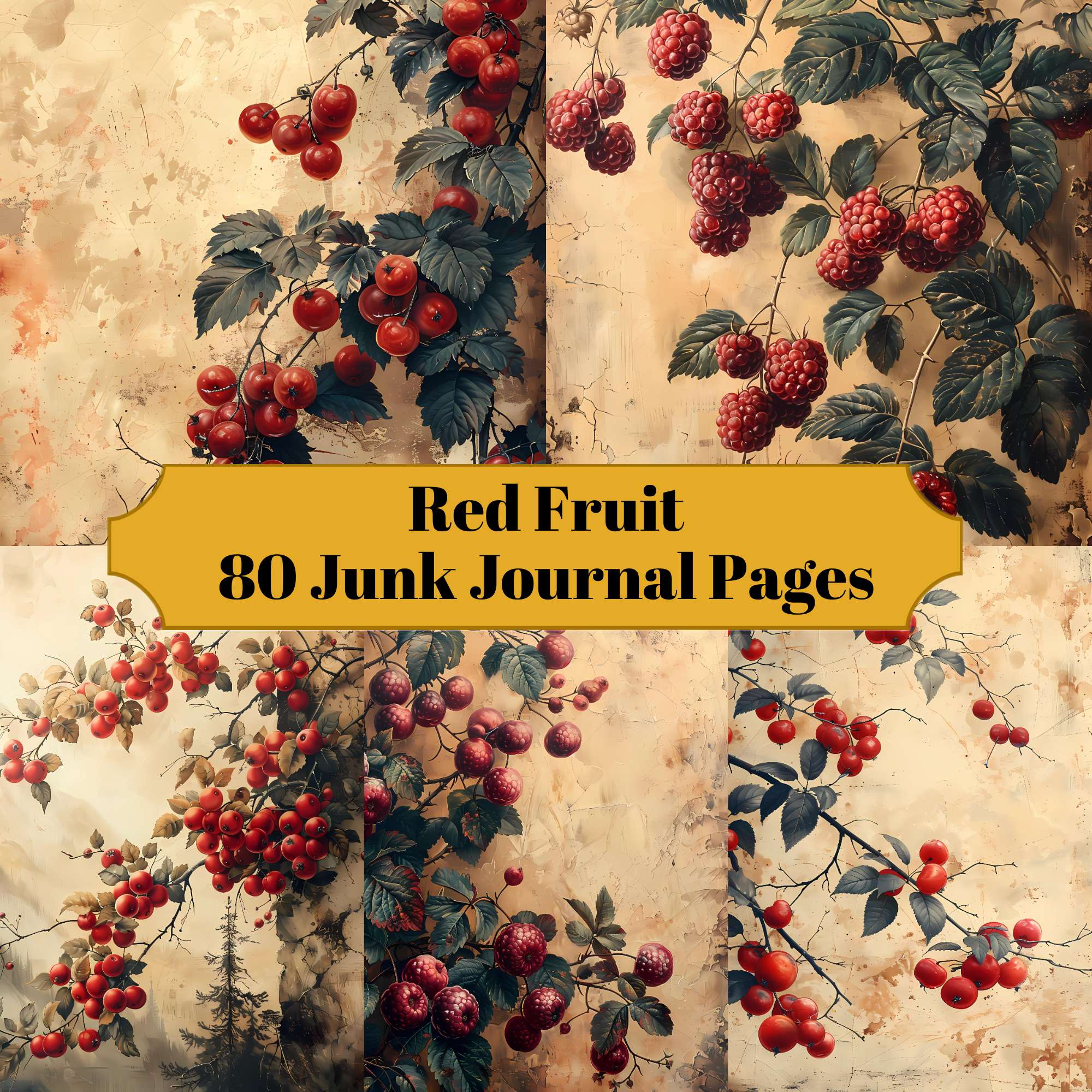 Red Fruit Junk Journal Pages