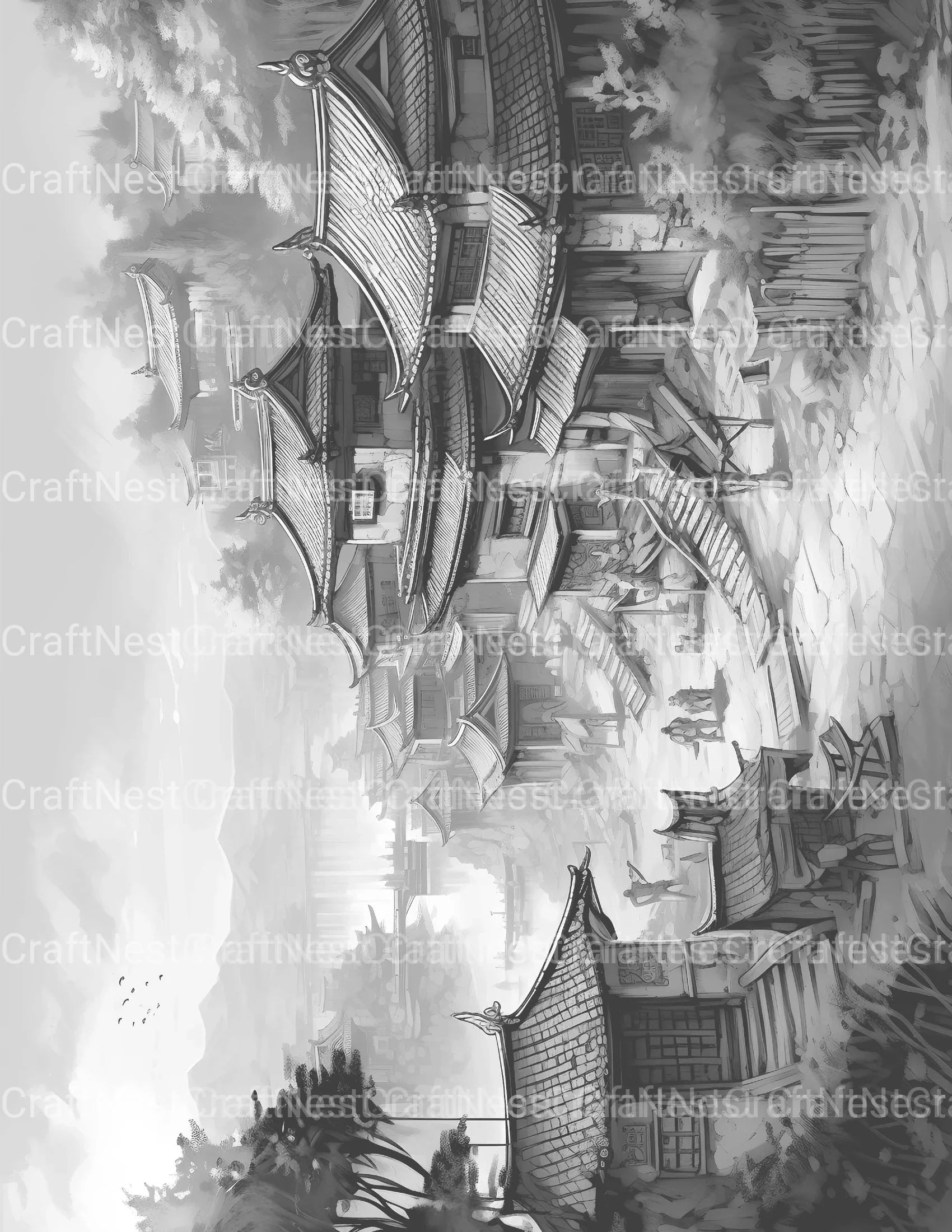Old Chinese Village Coloring Book - CraftNest - Digital Crafting and Art