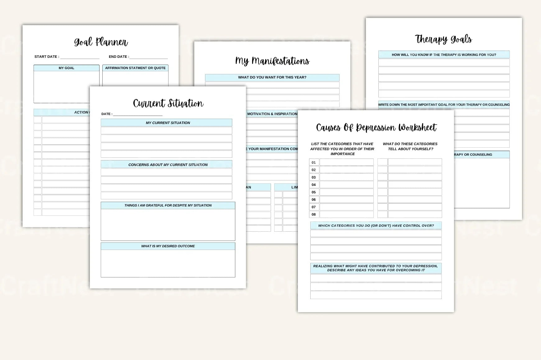 Anxiety and Depression Workbook for Mental Health - CraftNest - Digital Crafting and Art