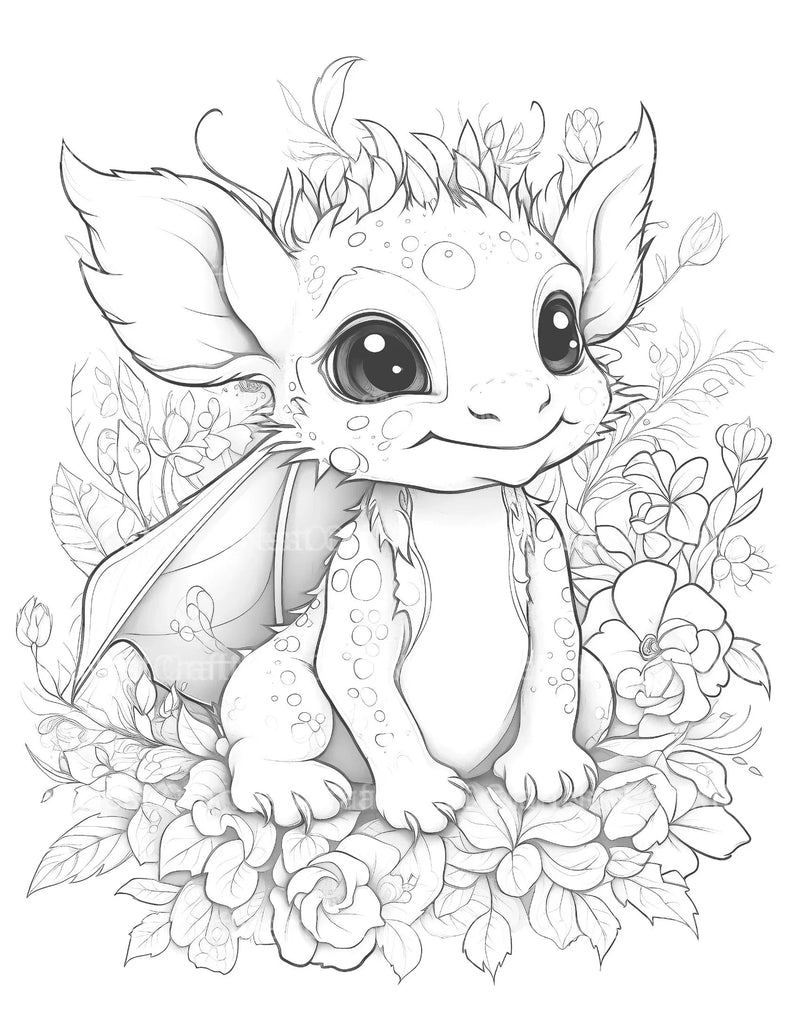 Baby Dragon With Flowers Coloring Book - CraftNest - Digital Crafting and Art