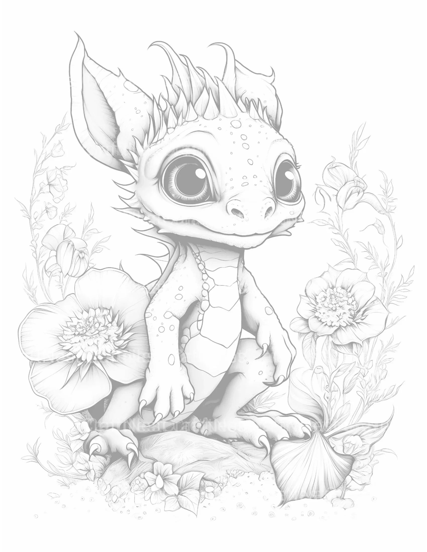 Baby Dragon With Flowers Coloring Book - CraftNest - Digital Crafting and Art