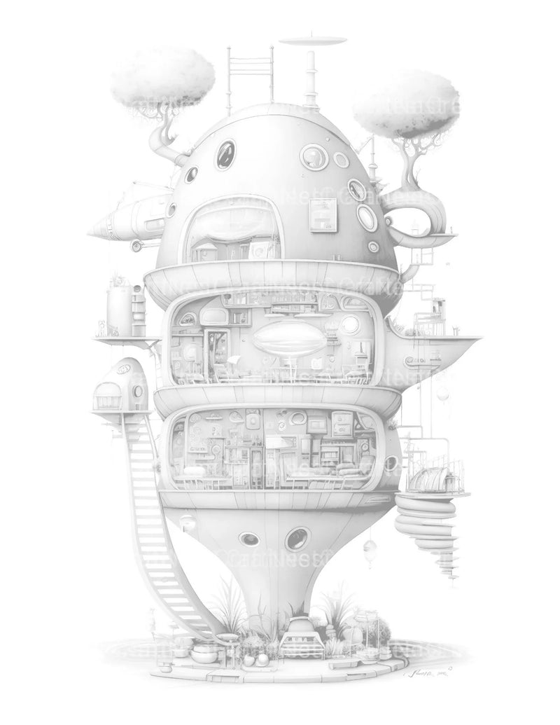 Futuristic Tiny House Coloring Book - CraftNest - Digital Crafting and Art