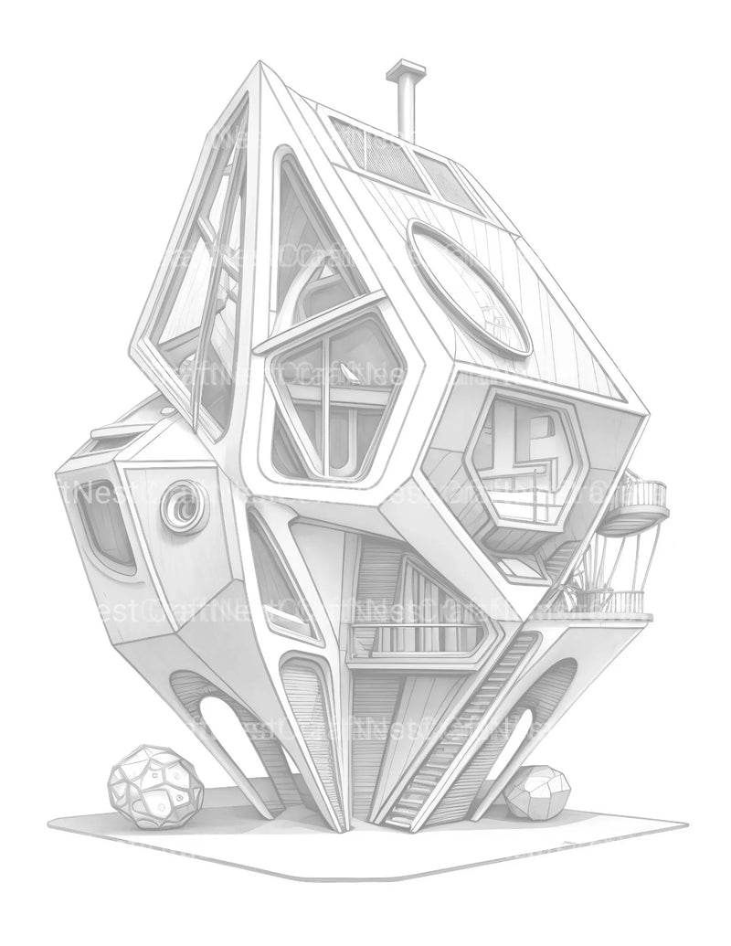 Futuristic Tiny House Coloring Book - CraftNest - Digital Crafting and Art