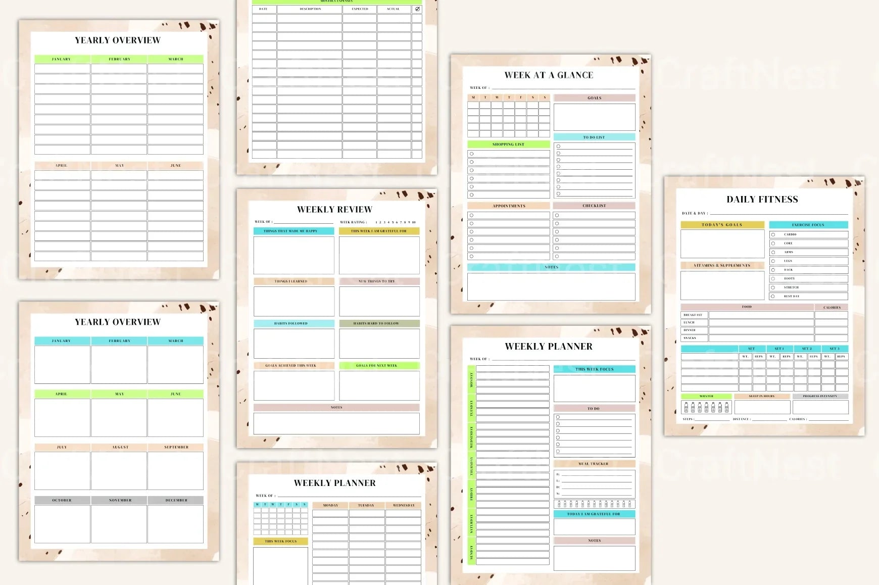 Yearly, Weekly & Monthly Planner 2024 - CraftNest - Digital Crafting and Art