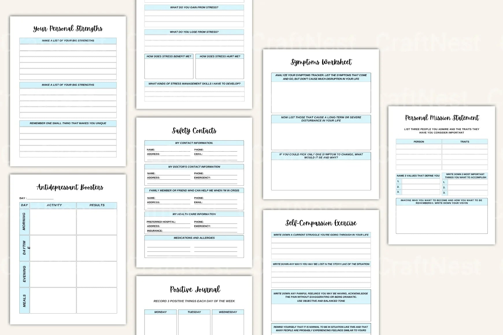 Anxiety and Depression Workbook for Mental Health - CraftNest - Digital Crafting and Art