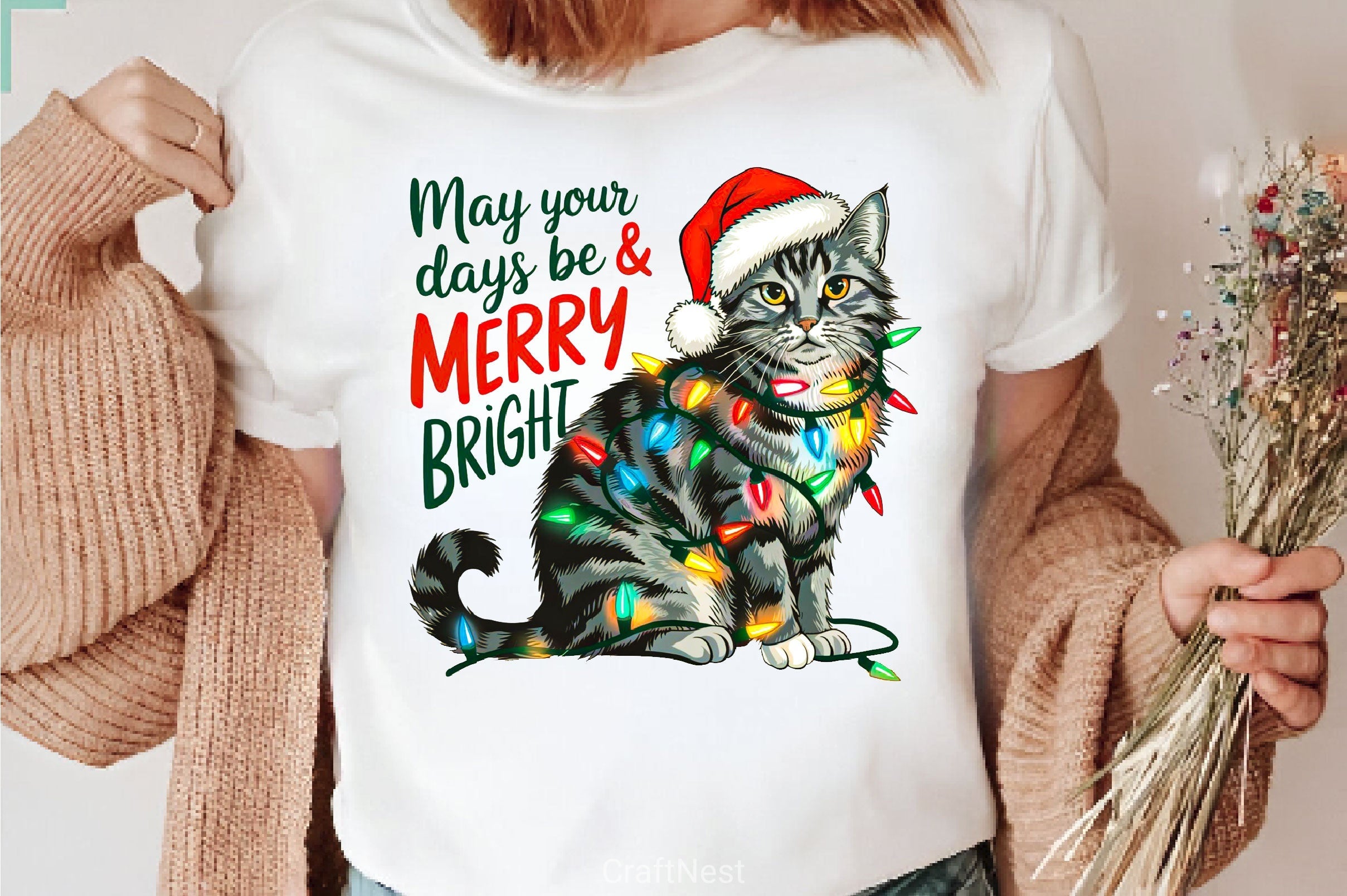 Merry And Bright Cat Christmas Clipart Bundle