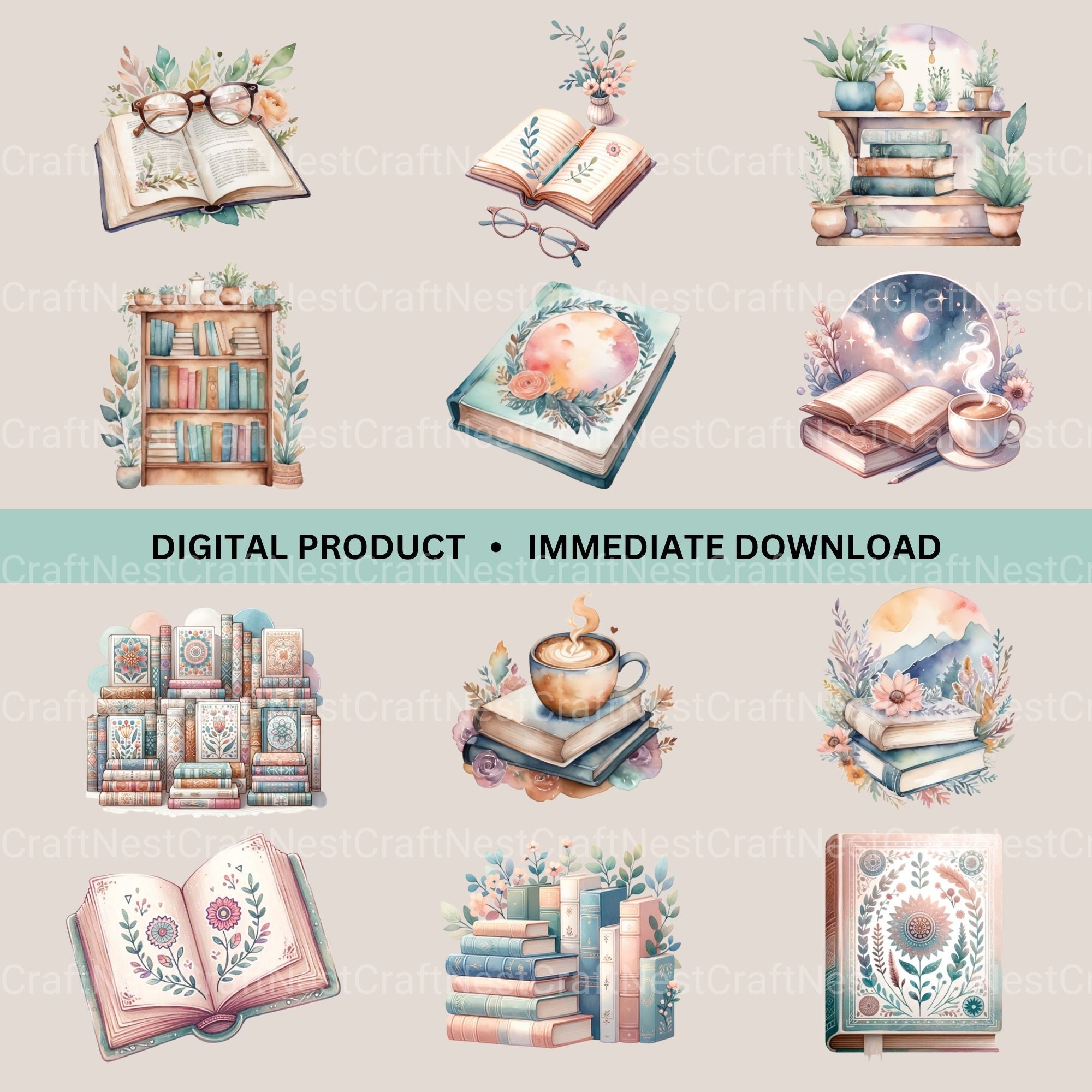 Boho Books Clipart Bundle