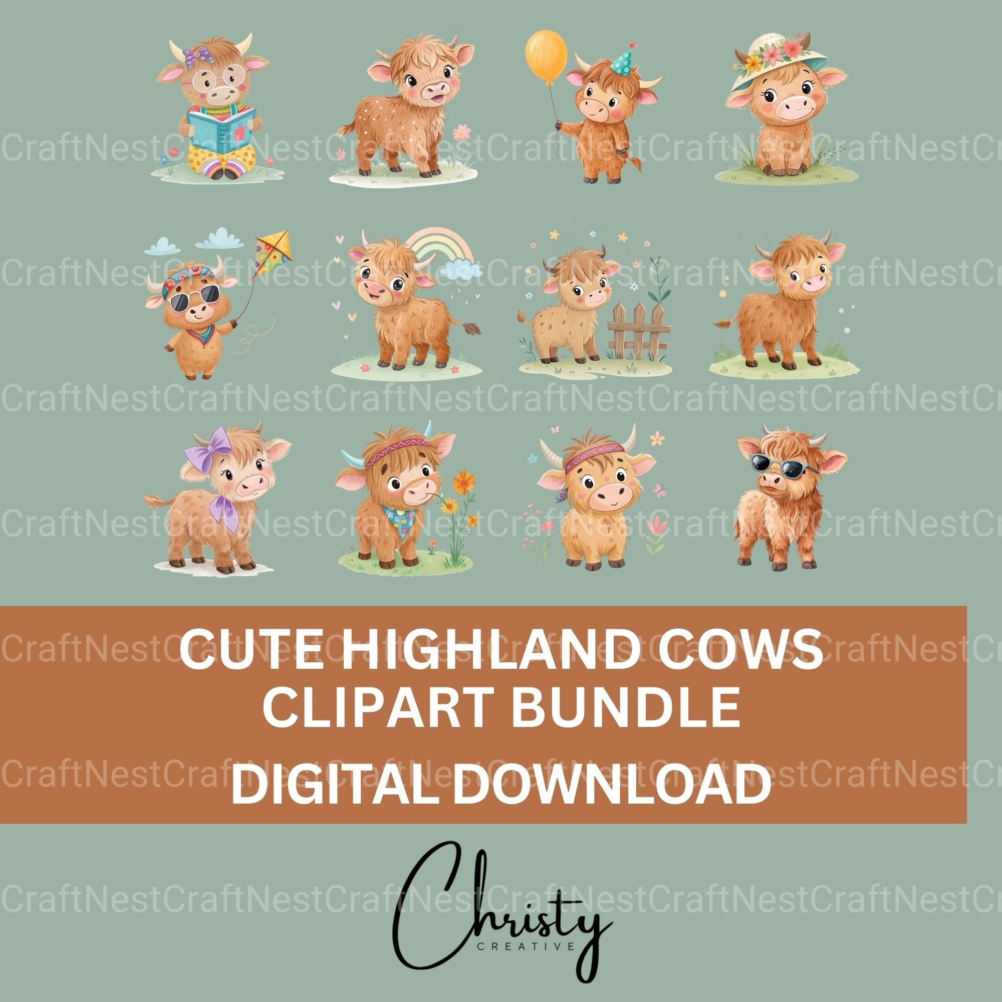 Highland Calf Clipart Bundle