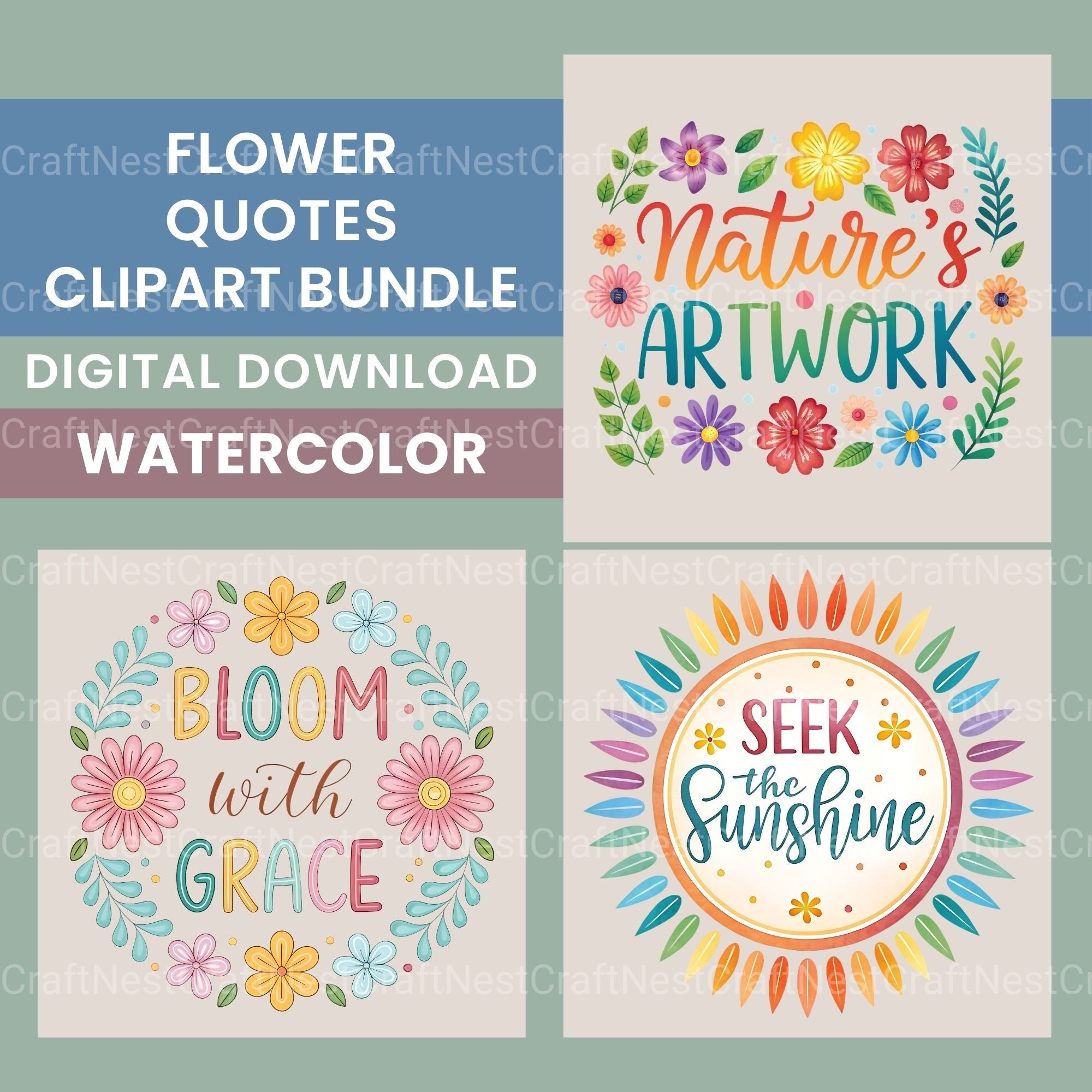 Flower Quotes Clipart Bundle